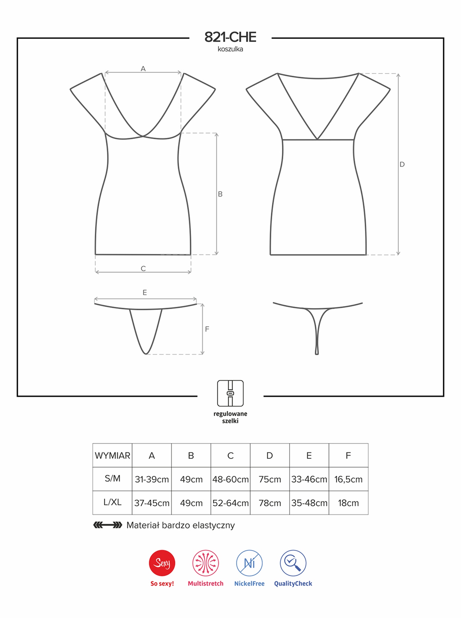 Сорочка с кружевным лифом Obsessive 821-CHE-1 черная, L/XL