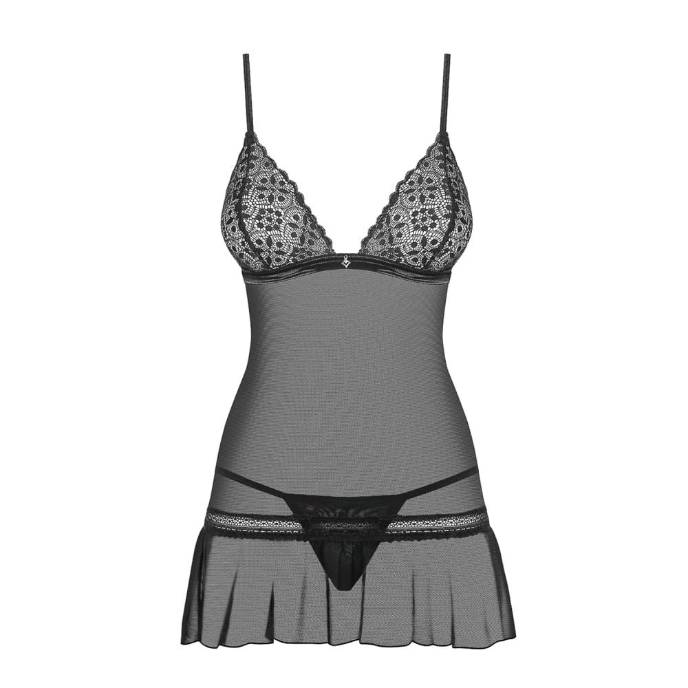 Сорочка еротична напівпрозора Obsessive Shibu Chemise чорна, L/XL