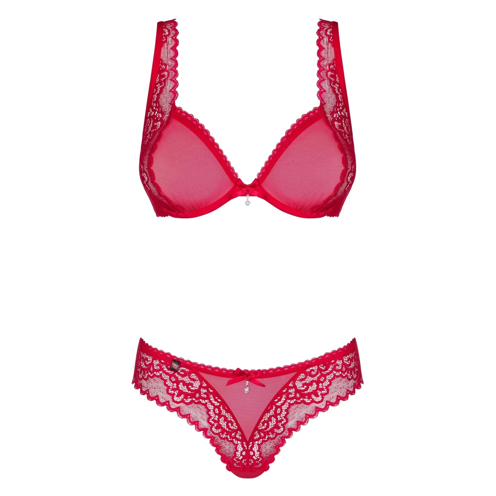 Комплект из двух частей из нежной сетки Obsessive ROUGEBELLE красный, L/XL