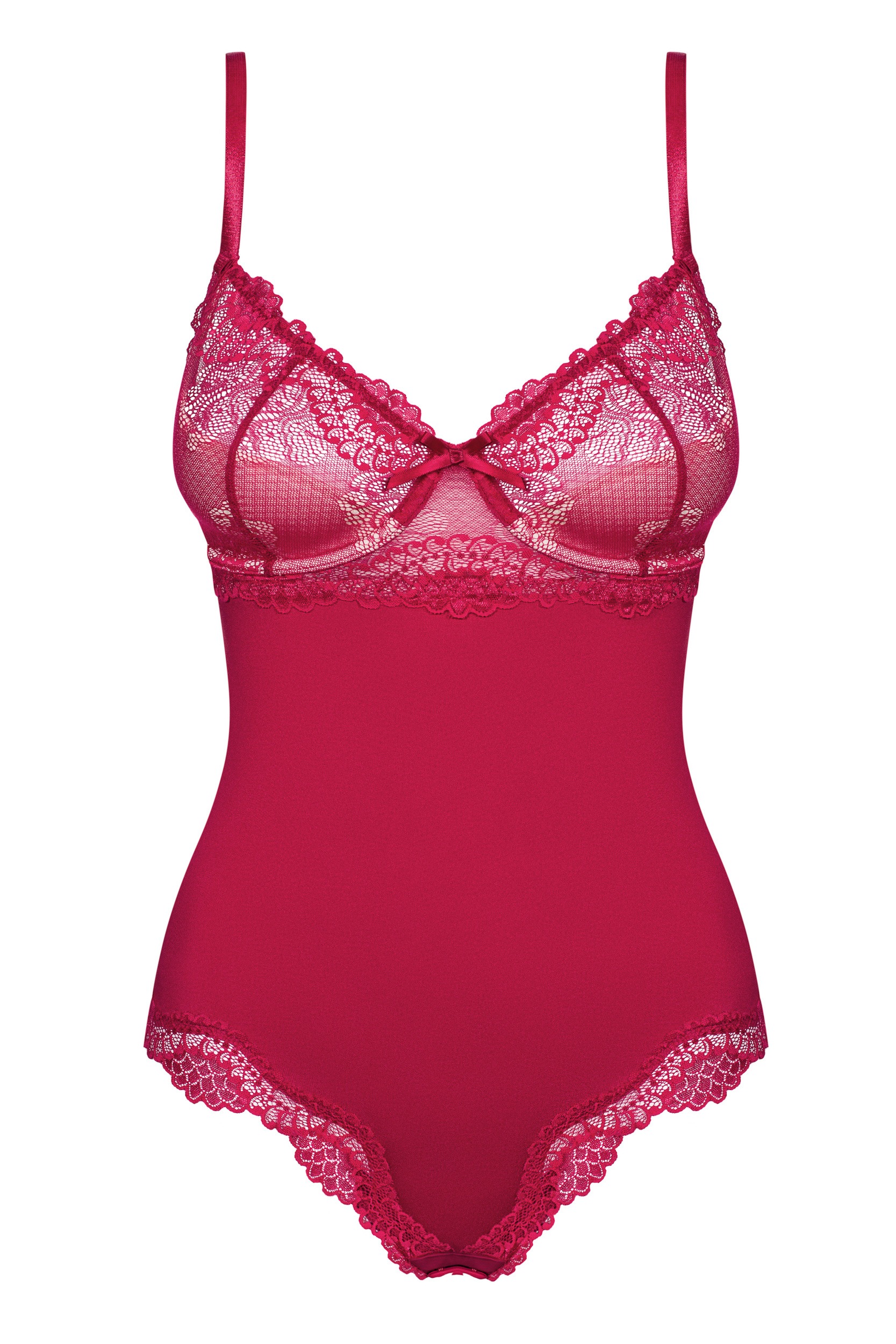 Боди сексуальное с кружевными вставками Obsessive Rosalyne красное, L/XL
