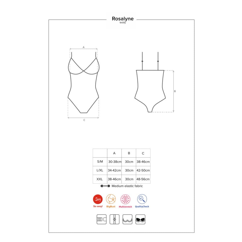 Боді з відкритою спиною Obsessive Rosalyne, бордове, XXL