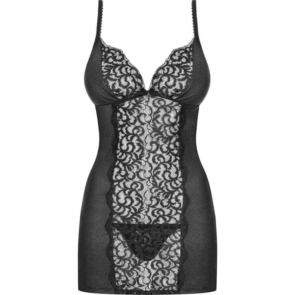 Еротична сорочка з візерунком Obsessive Laluna Сhemise чорна, L/XL