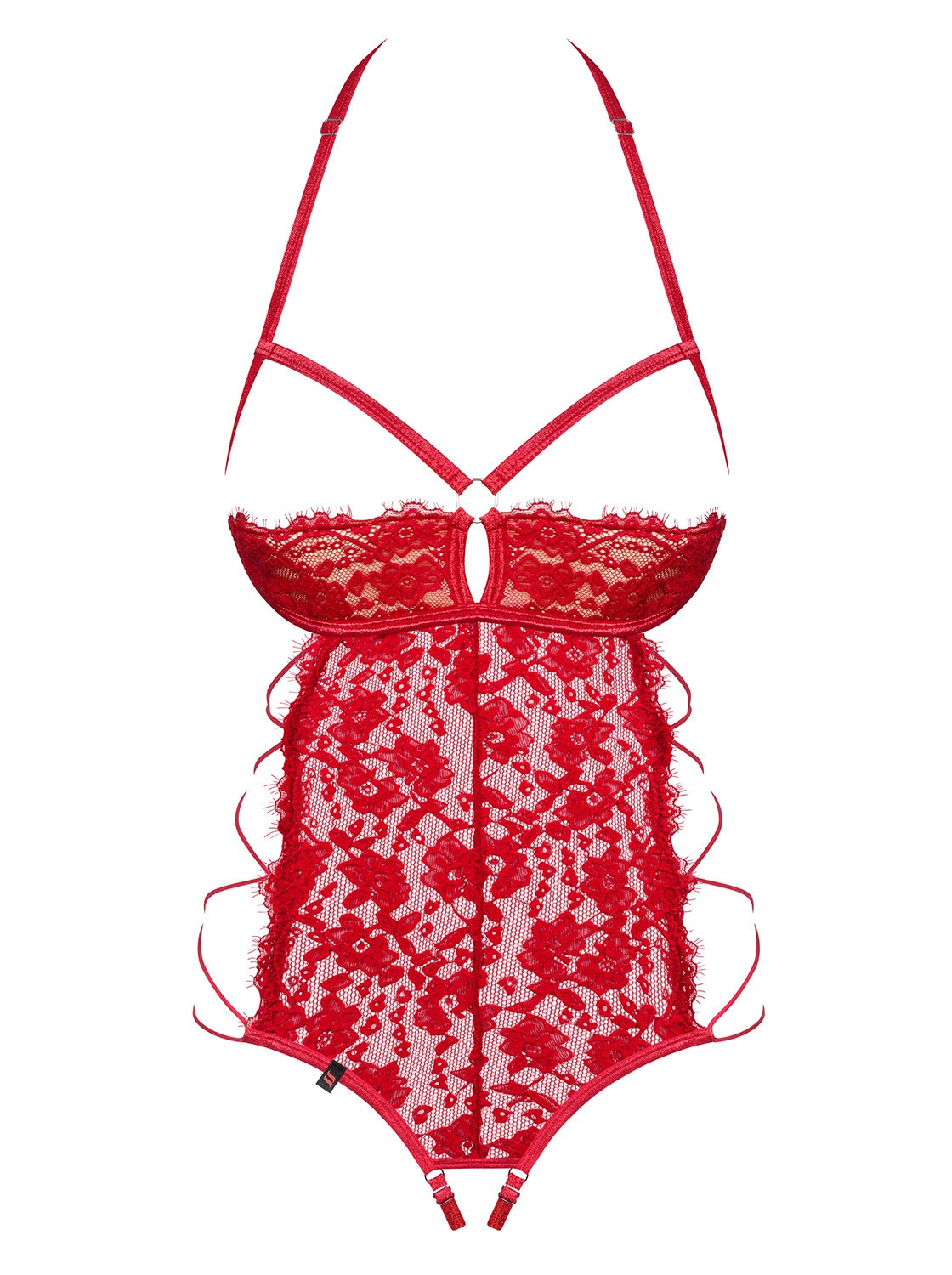 Боди с открытым бюстом и доступом Obsessive Rediosa красный, S/M