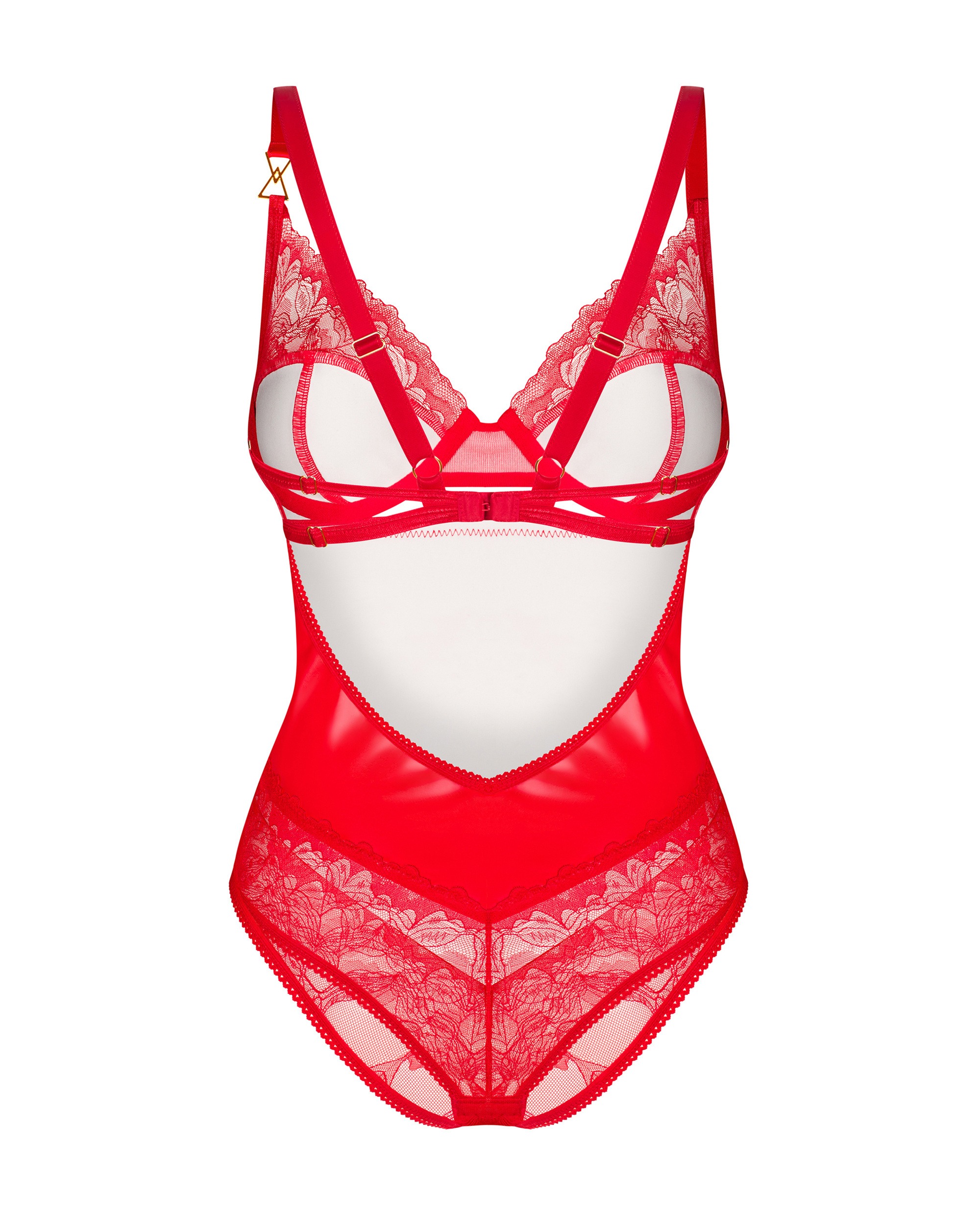 Боди виниловое с цветочным кружевом Obsessive Aliosa teddy красное, S/M