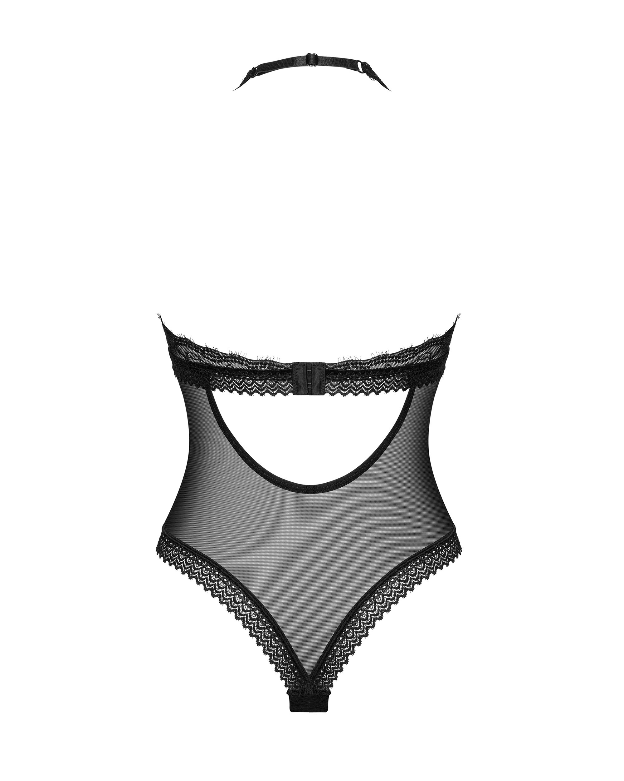 Прозрачный боди с кружевными вставками Obsessive Medilla черный, XS/S