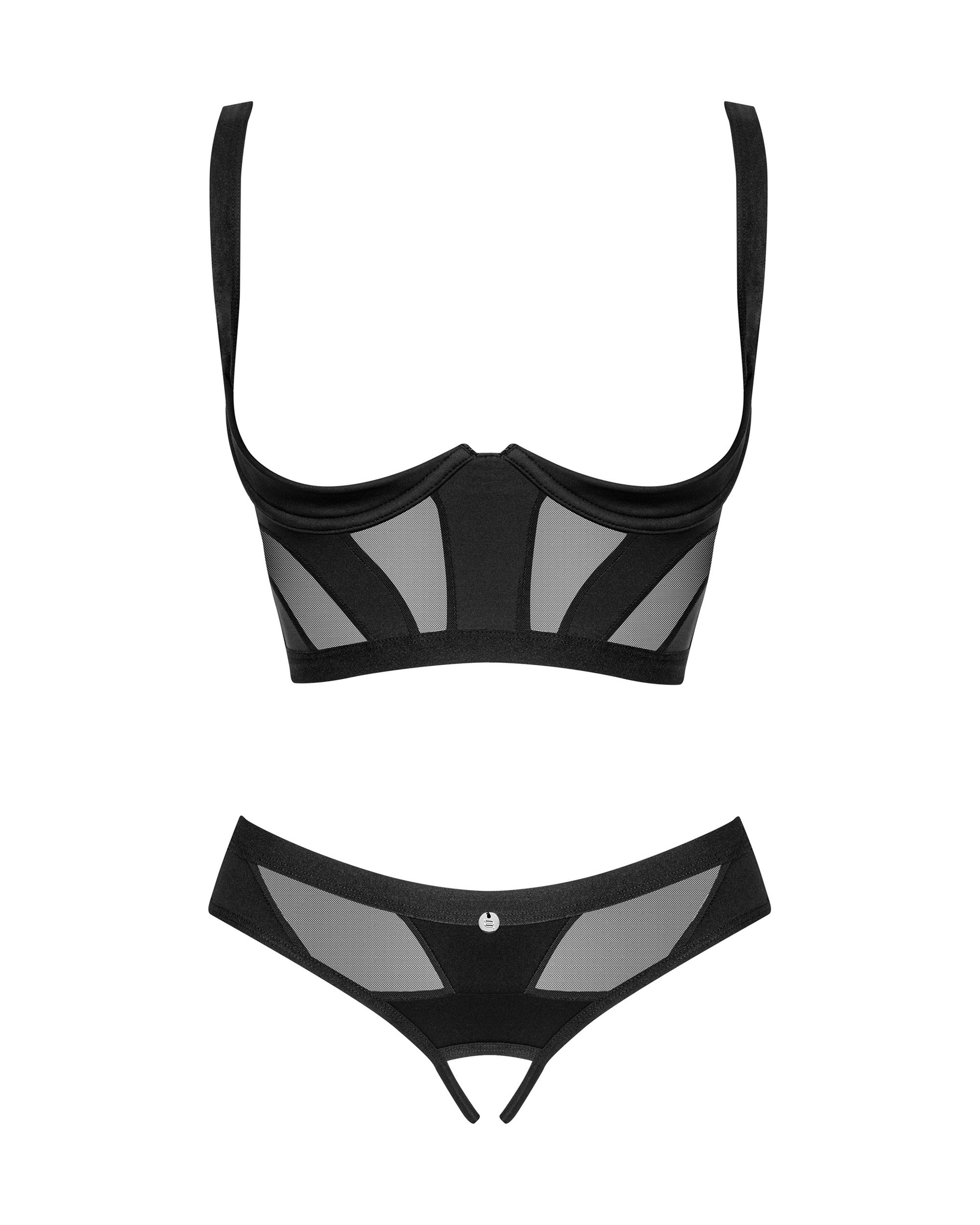 Комплект Obsessive Chic Amoria бюстьє з відкритим бюстом та трусики з відкритим доступом, чорний, XS/S