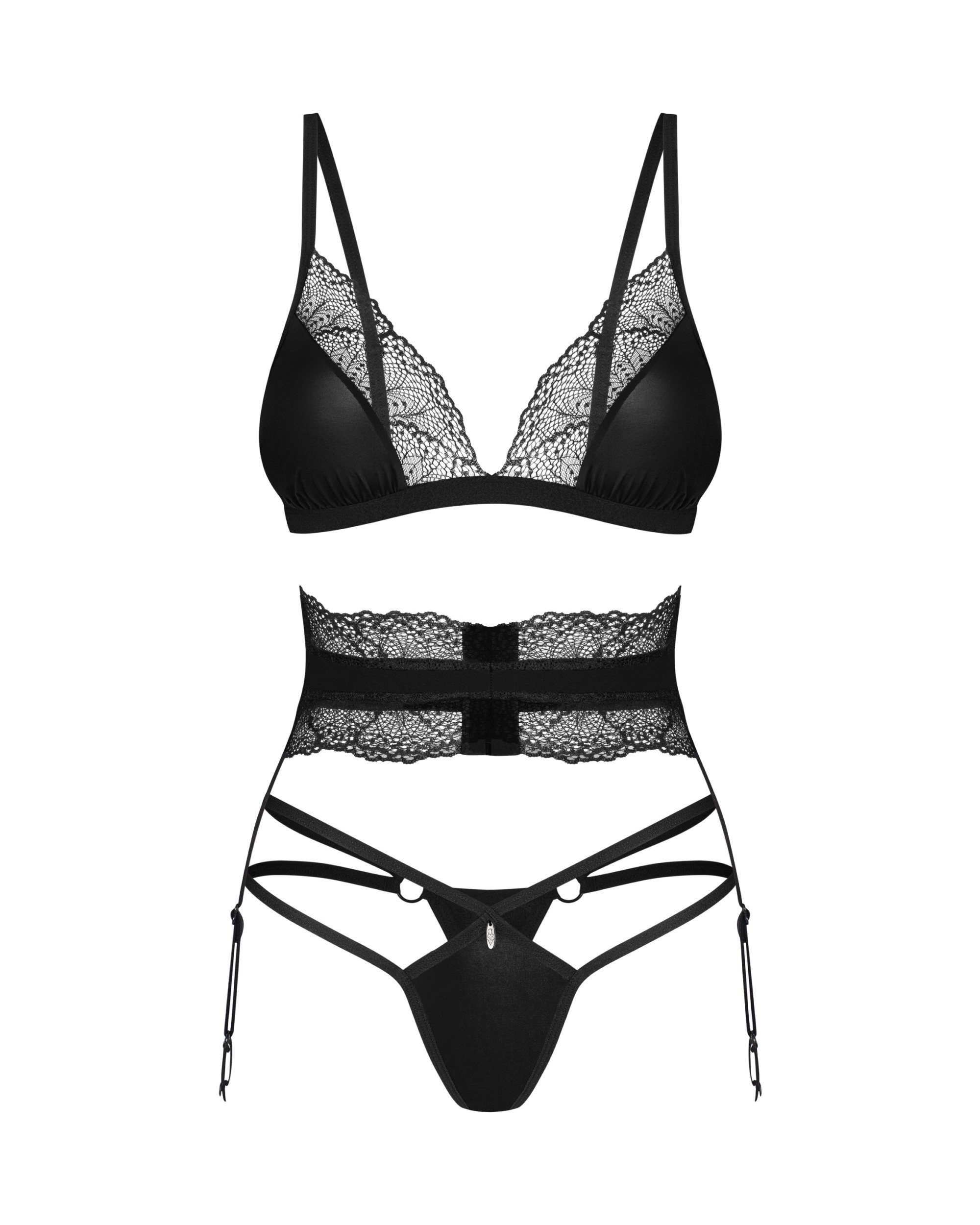 Комплект білизни з поясом для панчох Obsessive Lobellis чорний, XS/S