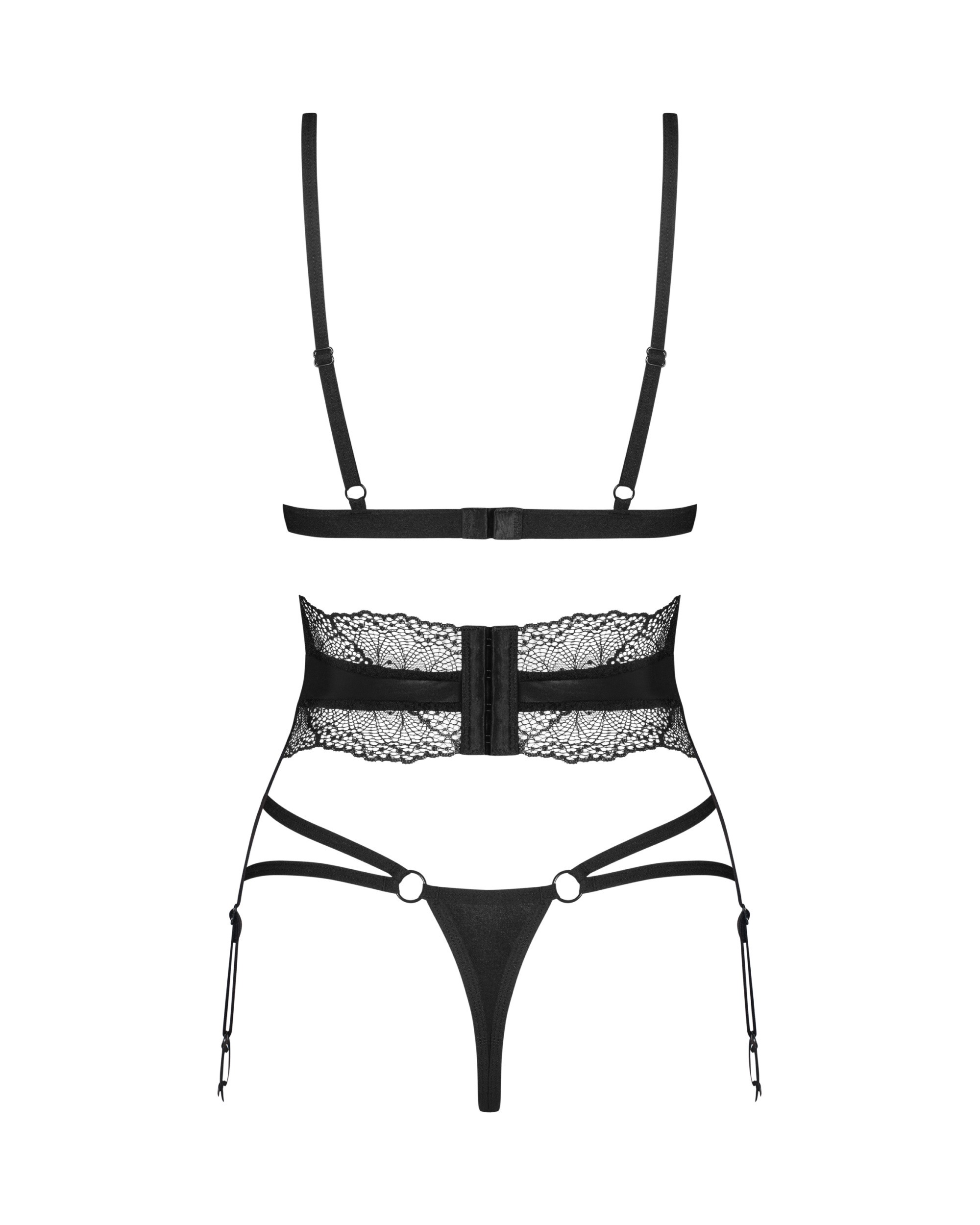 Комплект білизни з поясом для панчох Obsessive Lobellis чорний, XS/S