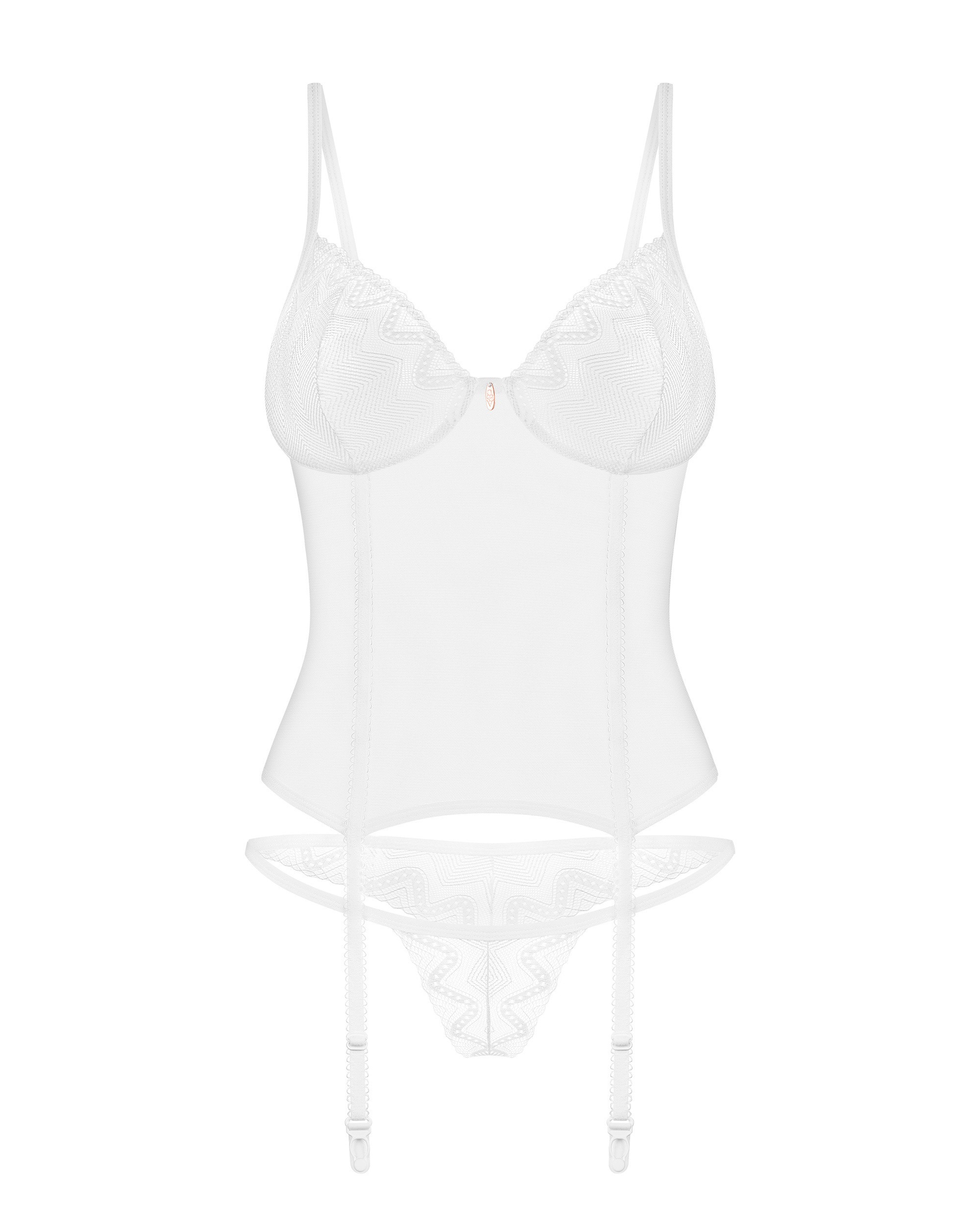 Прозрачный корсет и стринги Obsessive Alissium corset & thong белые, XS/S