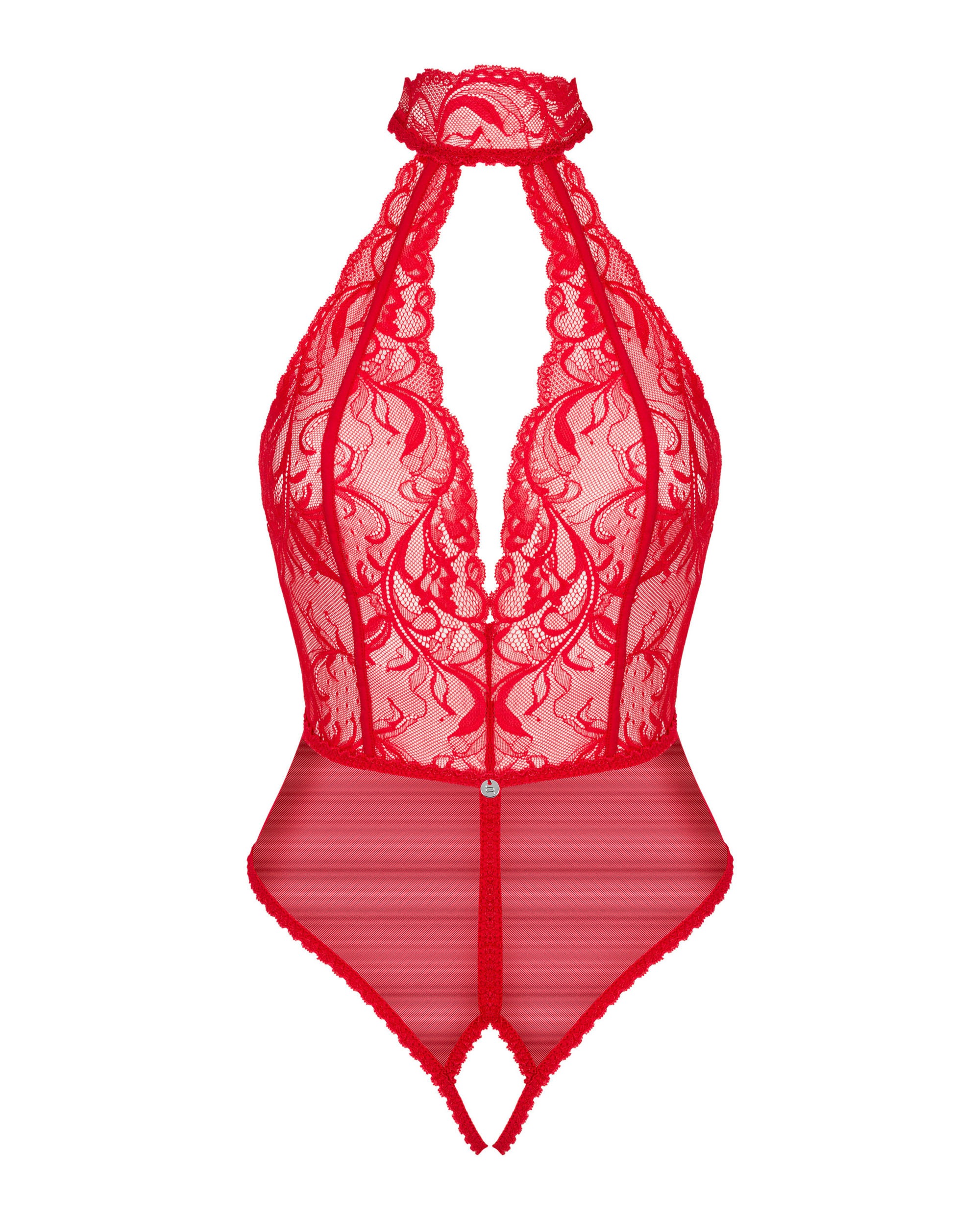 Боди с воротником халтер Obsessive Dagmarie и открытым доступом, красный, XS/S