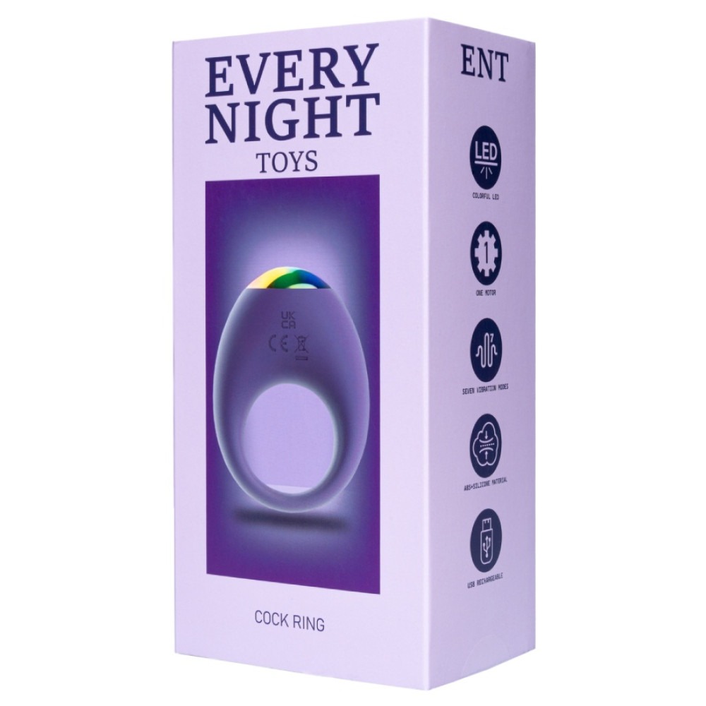 Вибрационное эрекционное кольцо Every Night Toys со светодиодом и 7 режимами вибрации, фиолетовый
