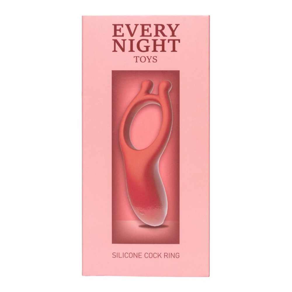 Вибрационное эрекционное кольцо Every Night Toys с отростком для стимуляции клитора, красное