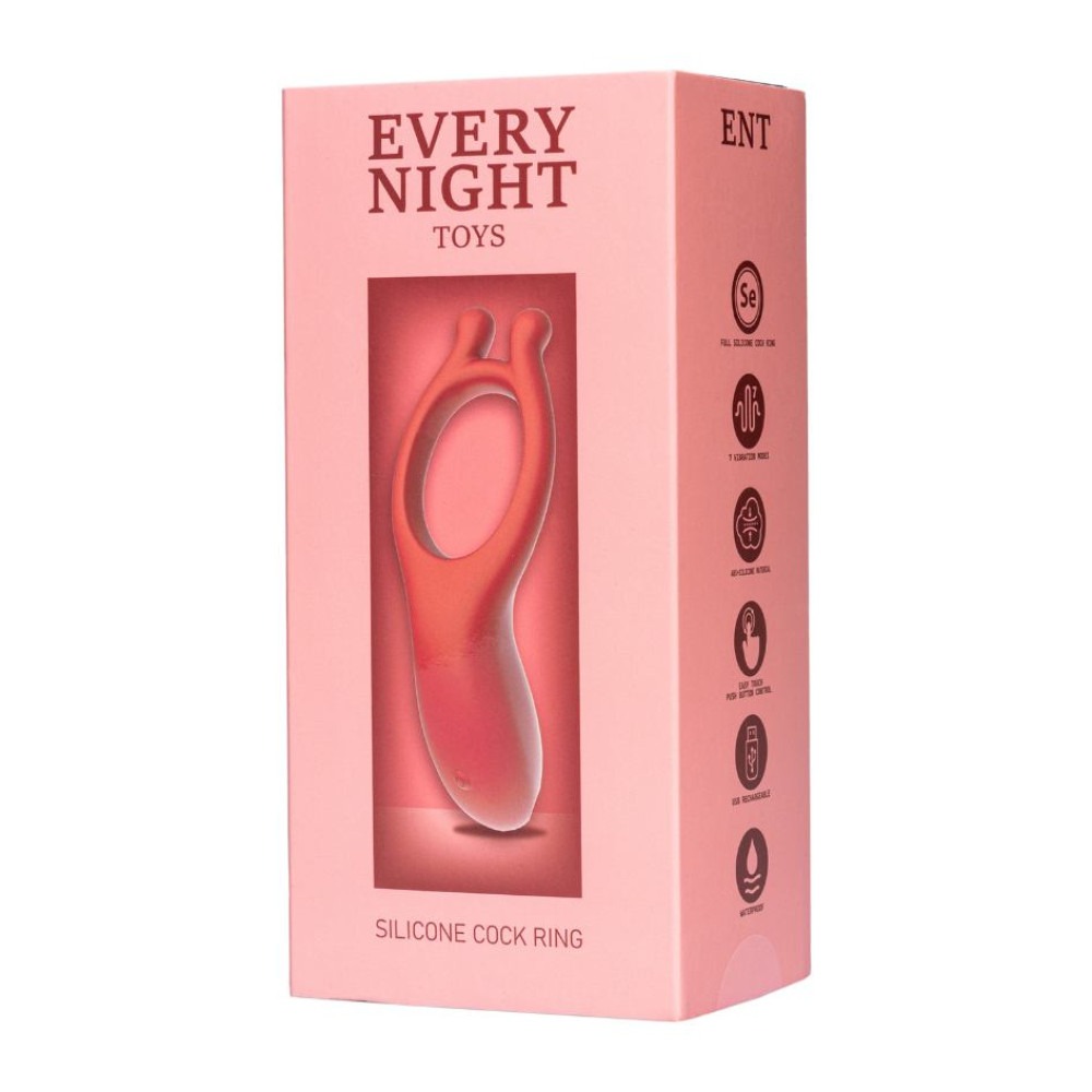 Вибрационное эрекционное кольцо Every Night Toys с отростком для стимуляции клитора, красное