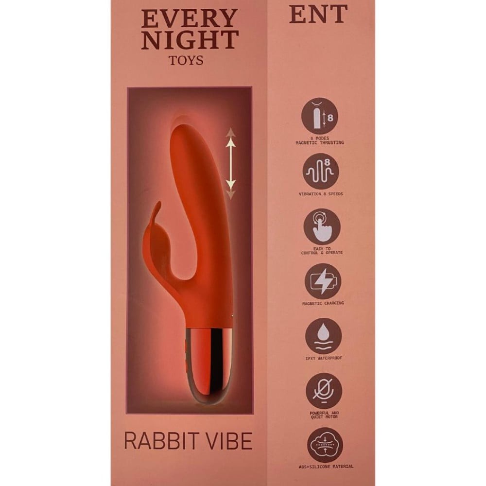 Вібратор кролик Every Night Toys з відростком для стимуляції клітора, червоний