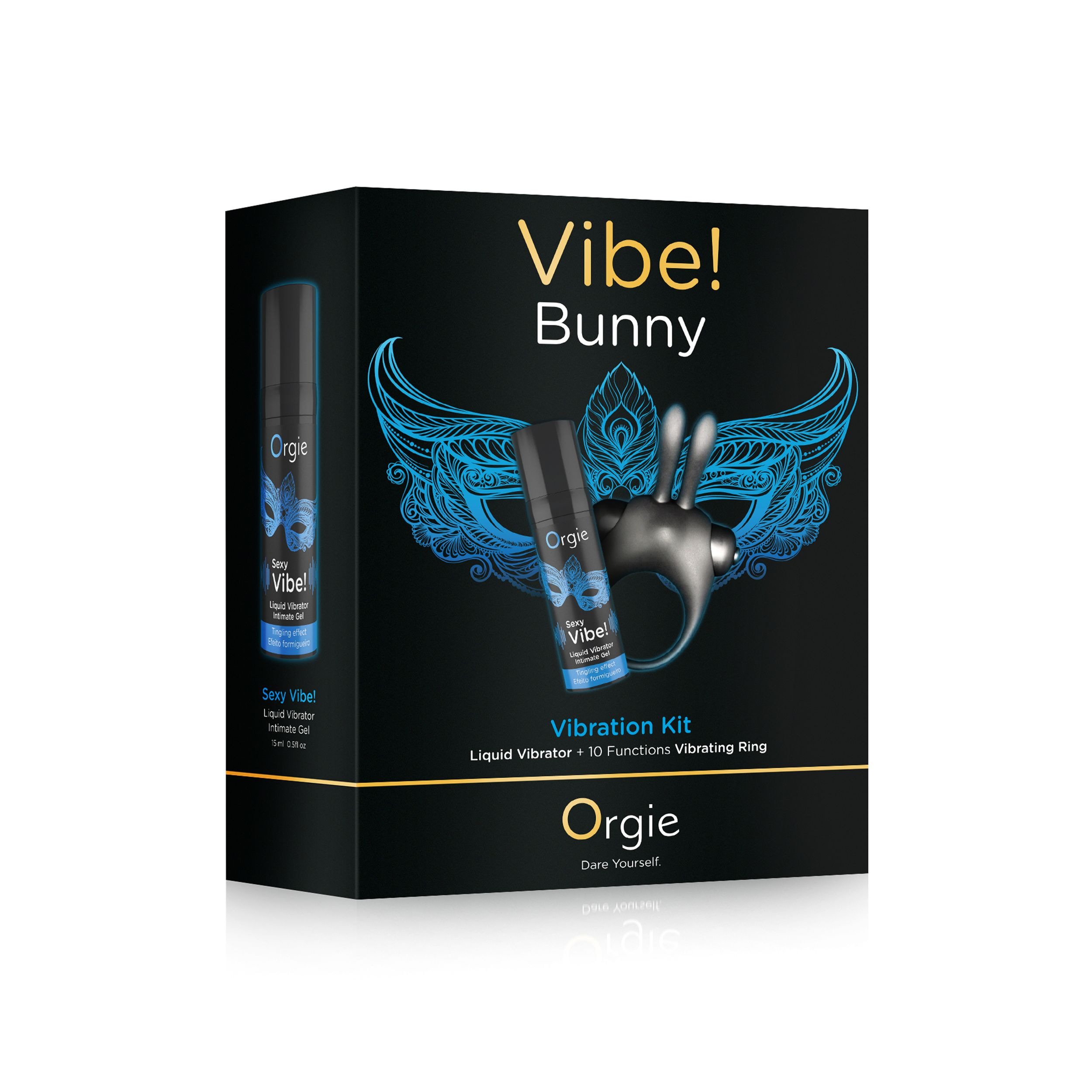 Набор Orgie VIBE! BUNNY эрекционное черное виброкольцо и жидкий вибратор 15 мл