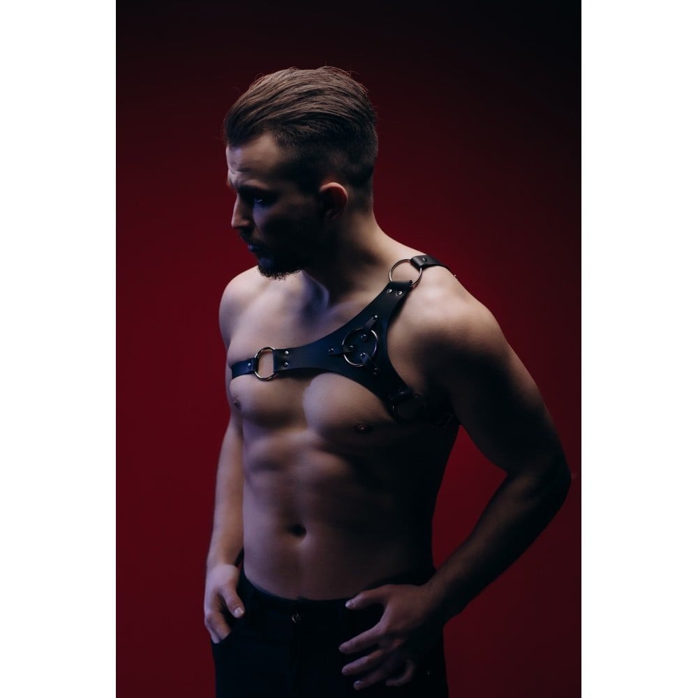 Портупея чоловіча One Size P30, натуральна шкіра, чорна
