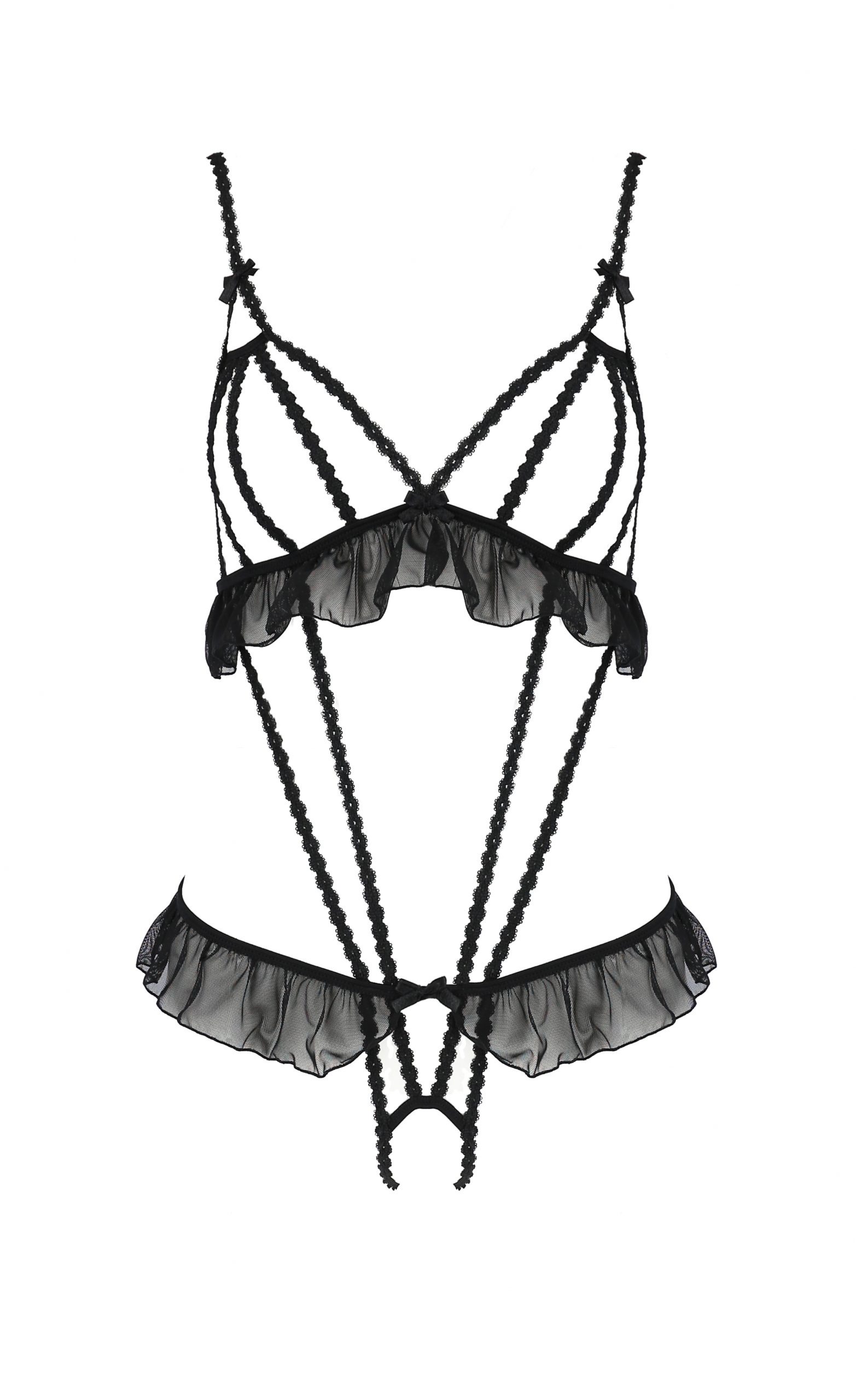 Боди с оборками и открытым доступом LEILA BODY black S/M - Passion