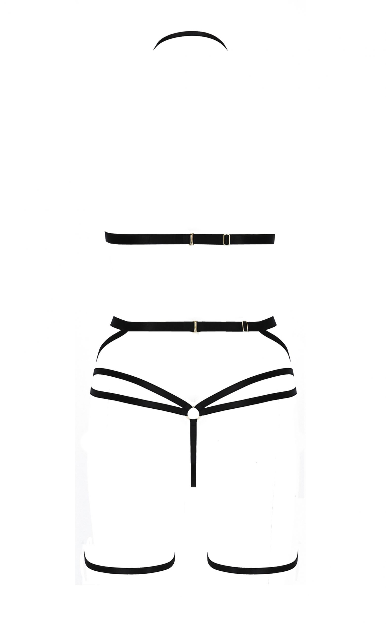 Комплект білизни зі стреп-стрічками та поясом для панчох MORGAN SET WITH OPEN BRA black S/M - Passion