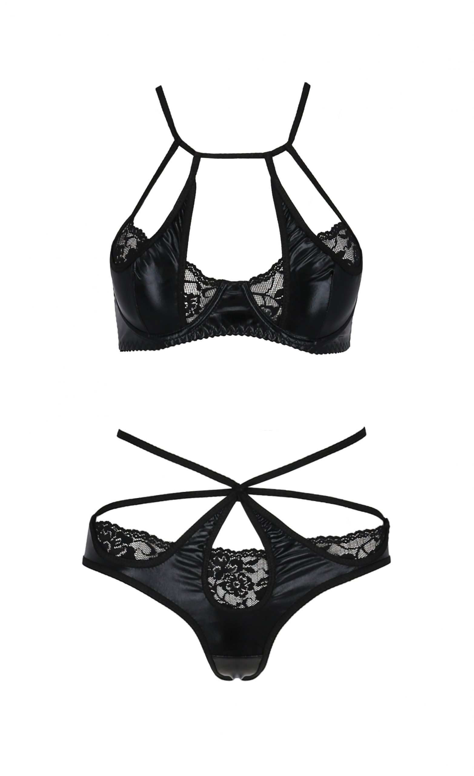 Комплект білизни з декоративними елементами Passion NAVEL чорний, S/M