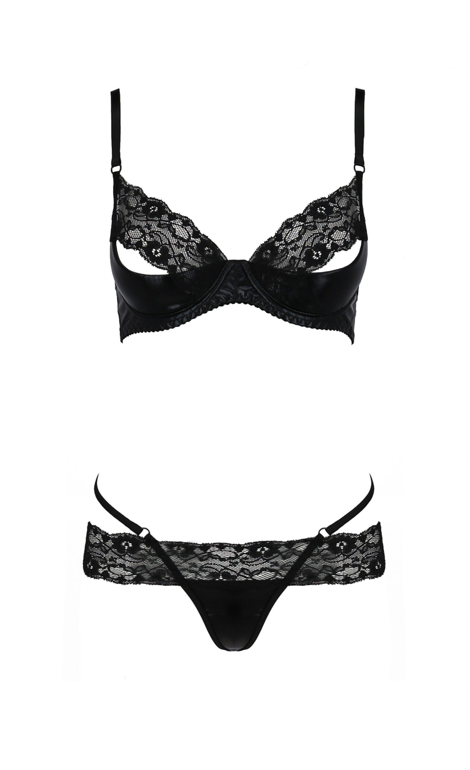 Комплект білизни з латексу Passion NORTH SET з мереживним оздобленням, чорний, S/M