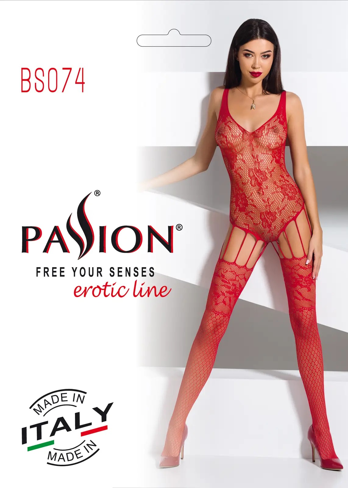 Бодістокінг ажурний з імітацією панчох BS074 red
