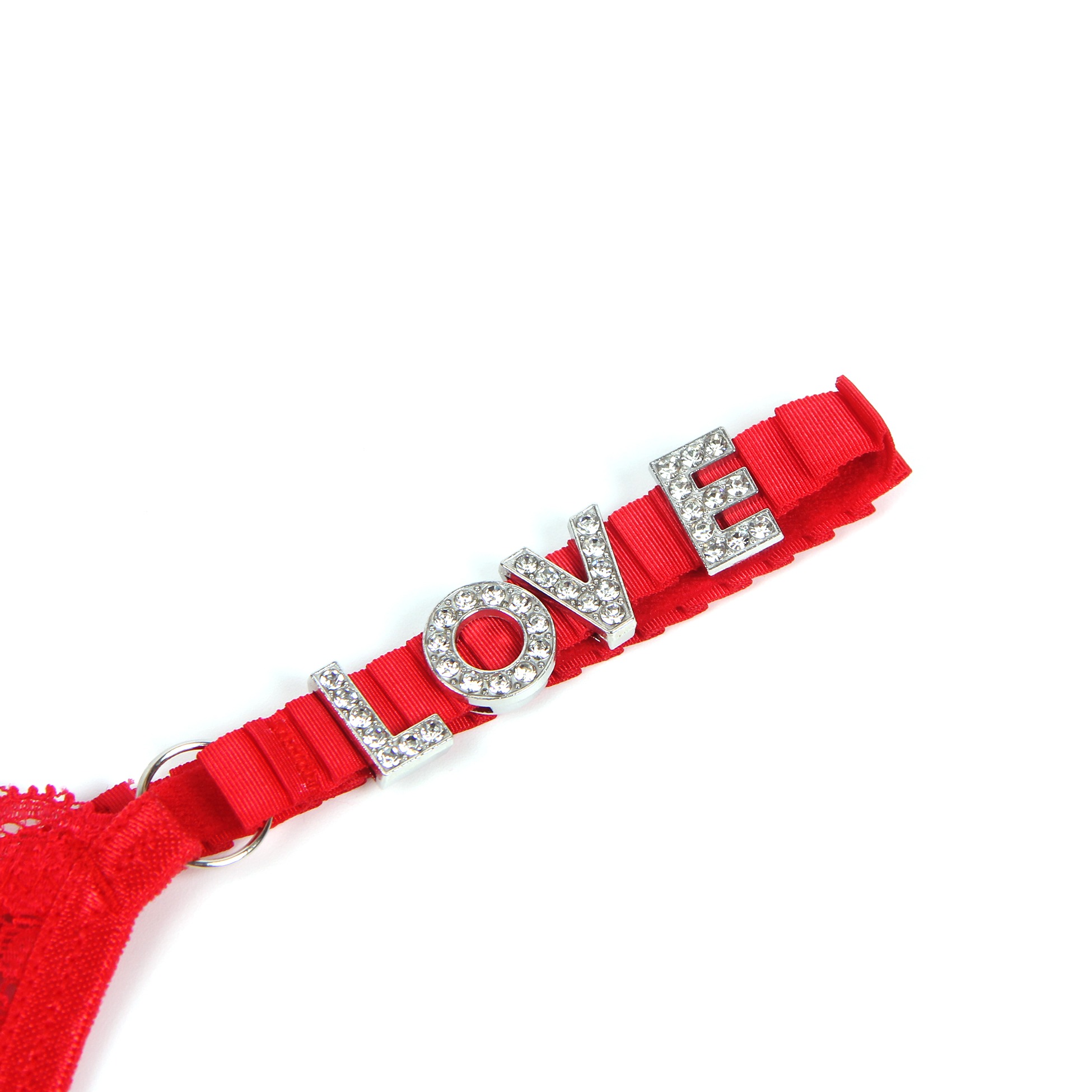 Стринги кружевные Star Night с декором стразами Love , красные, S