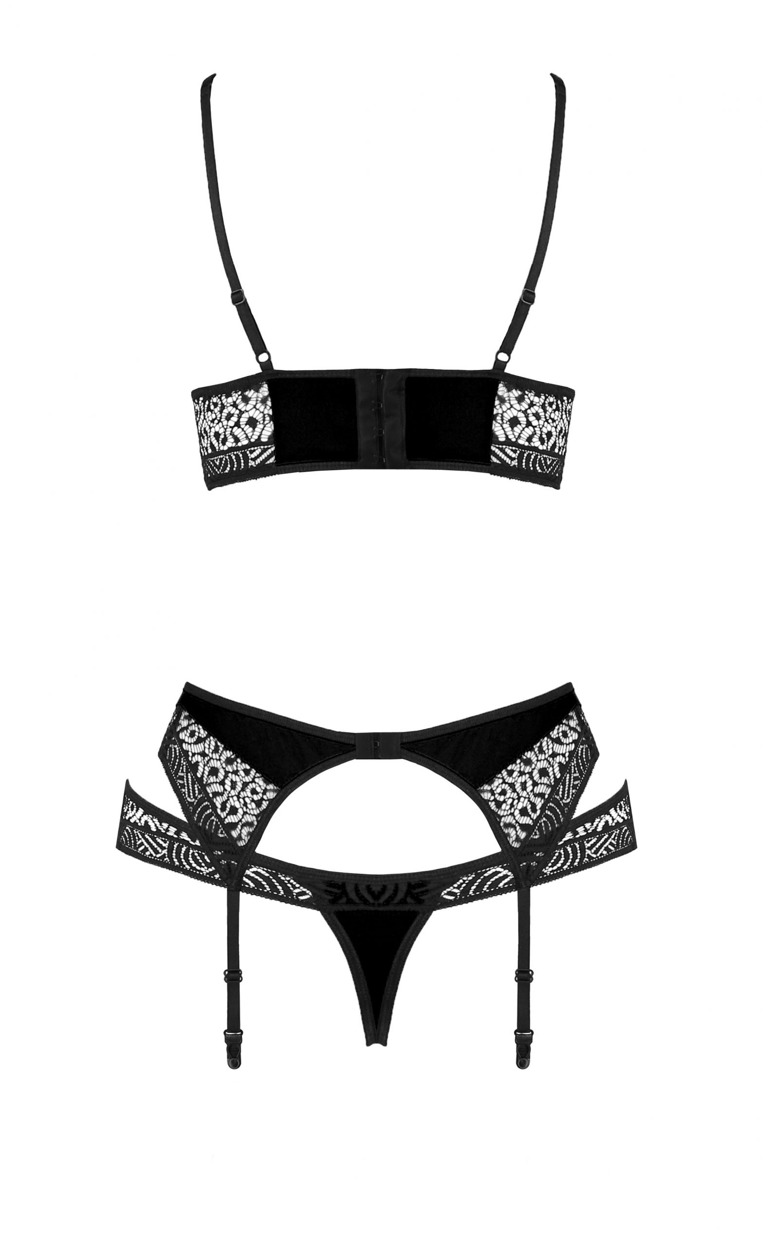 Комплект белья с ажурными вставками и поясом для чулков SCARLET SET black S/M - Passion