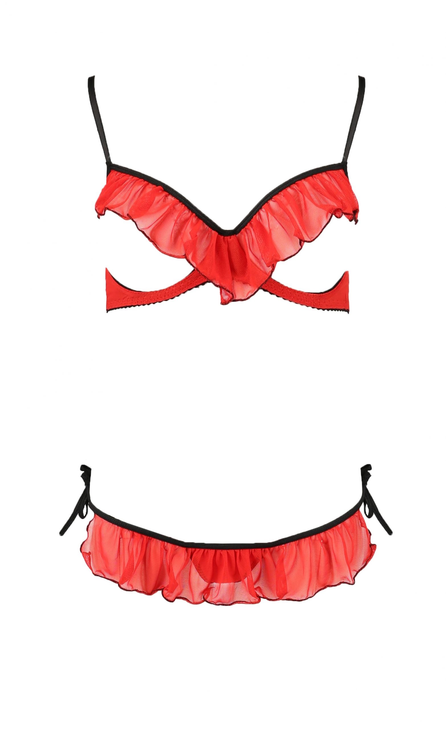Комплект білизни з відкритими грудьми Cherry Passion, 2 предмети, червоний, S/M