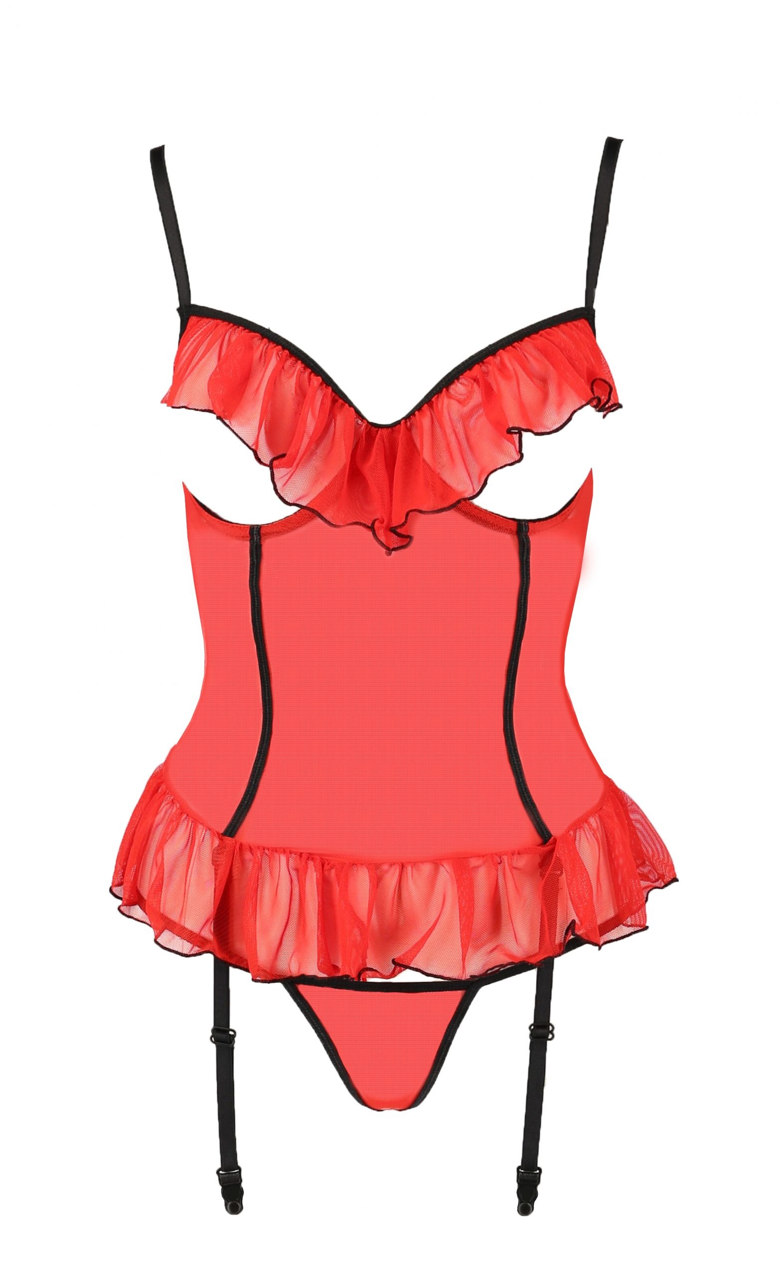 Корсет з відкритими грудьми Passion CHERRY та стрінгами, червоний, S/M