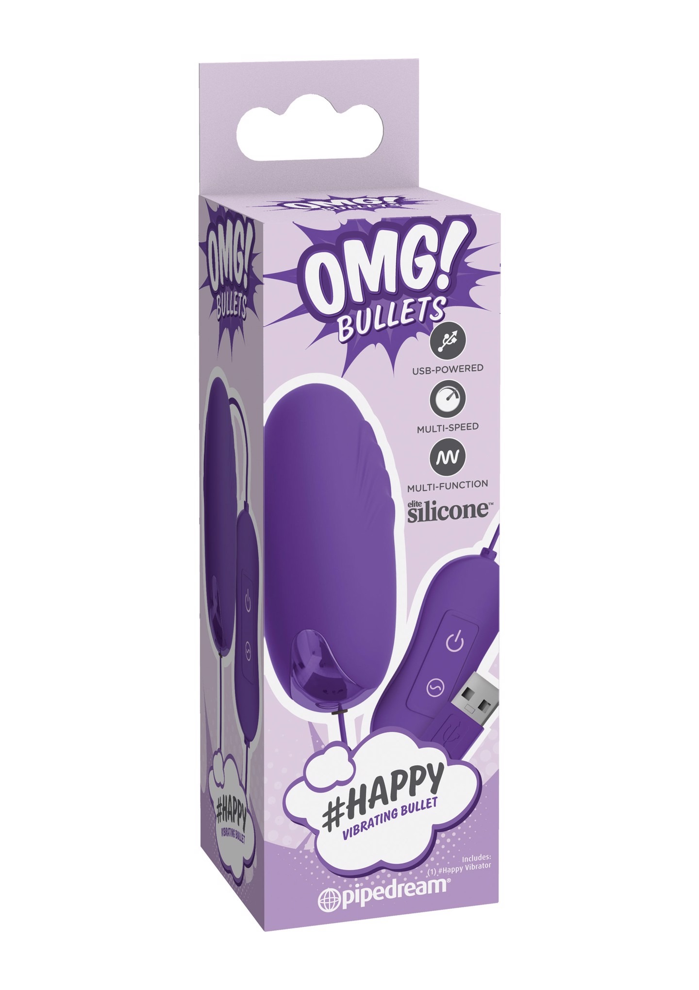 Віброкуля з пультом Pipedream OMG! Bullets #Happy, 20 режимів, фіолетова, 6.5 х 3 см