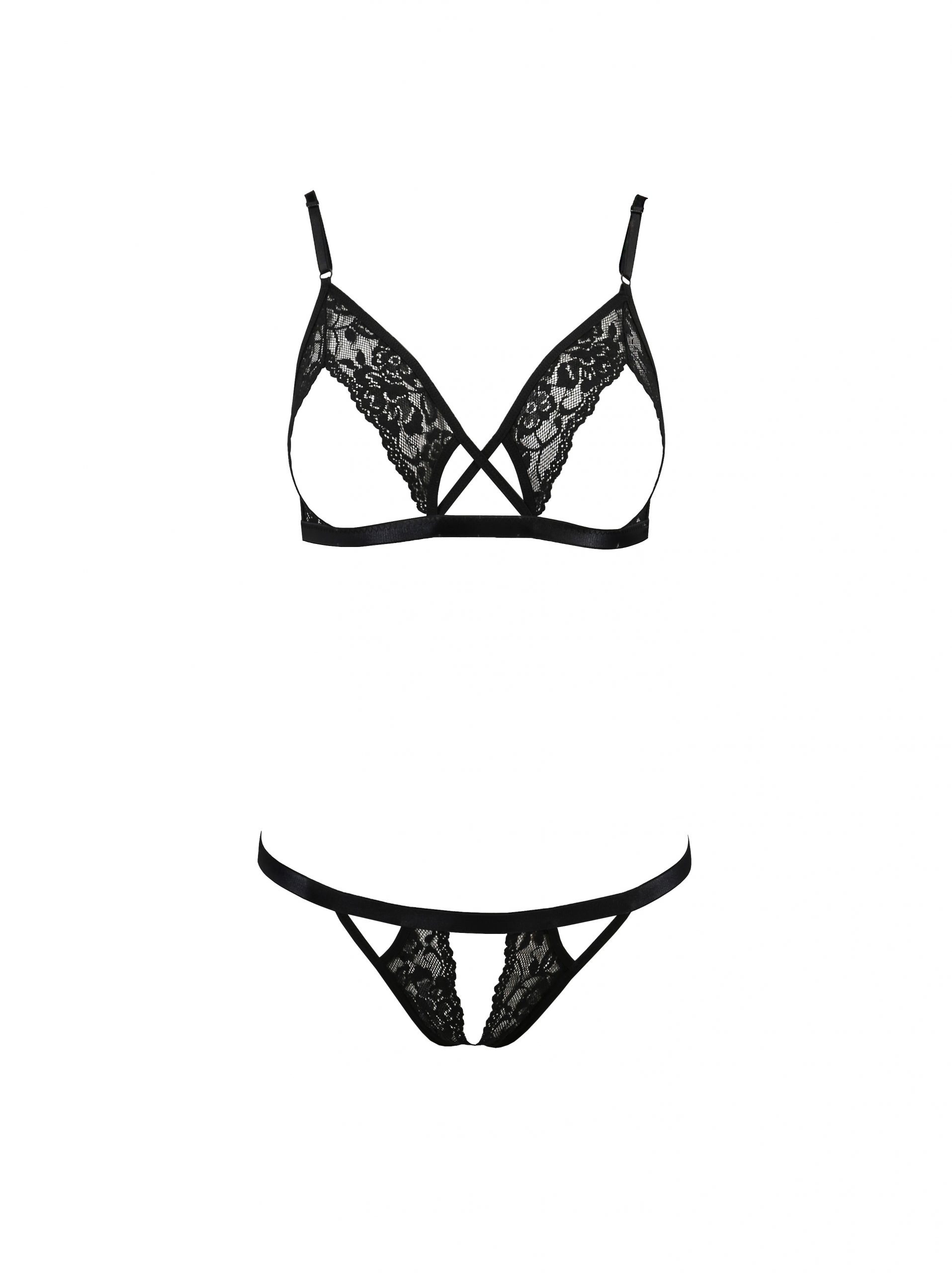 Комплект білизни з відкритим доступом DIABOLINA SET black S/M - Passion