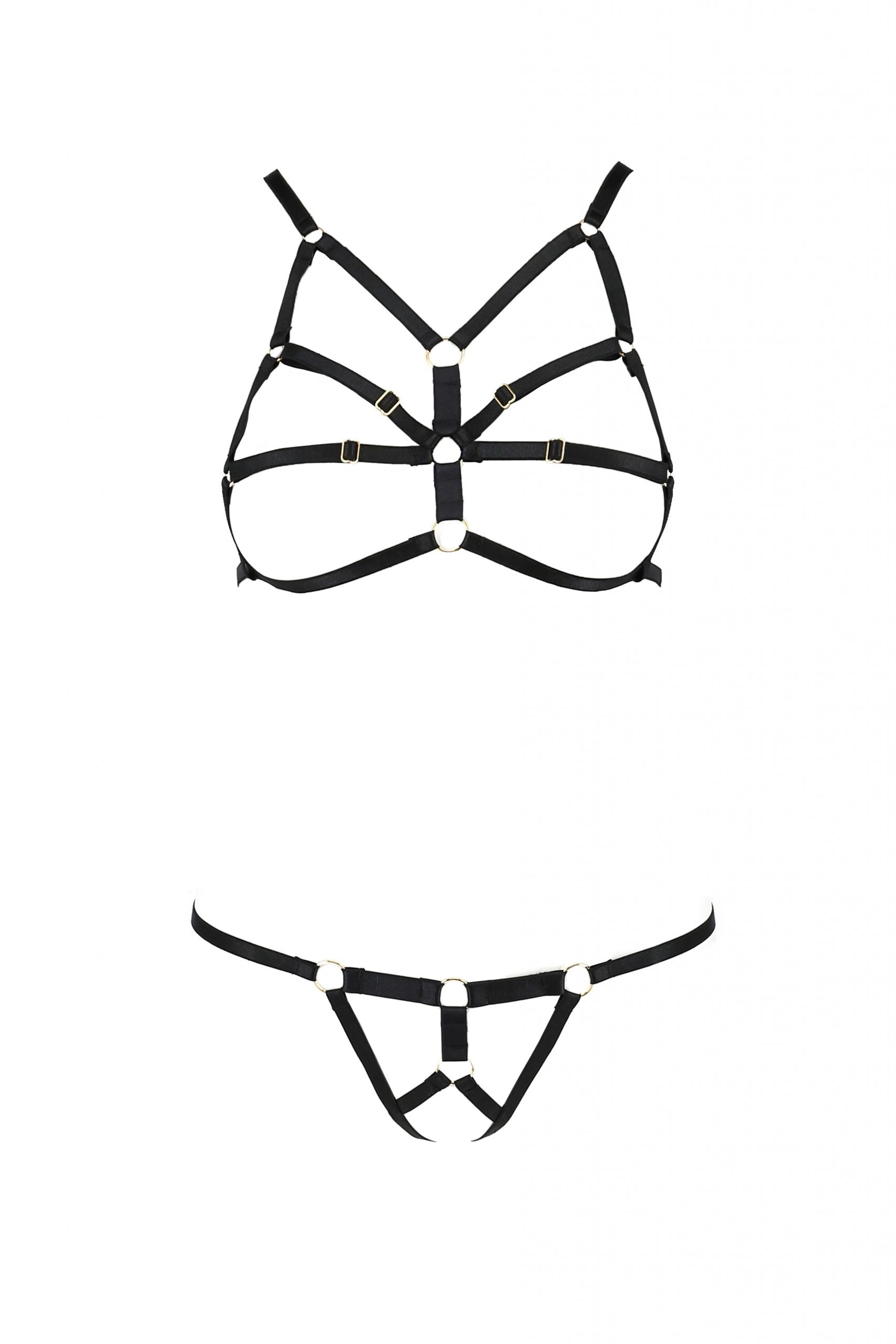 Комплект белья со стреп-лентами и открытым доступом S/M ARMANDA SET black S/M - Passion