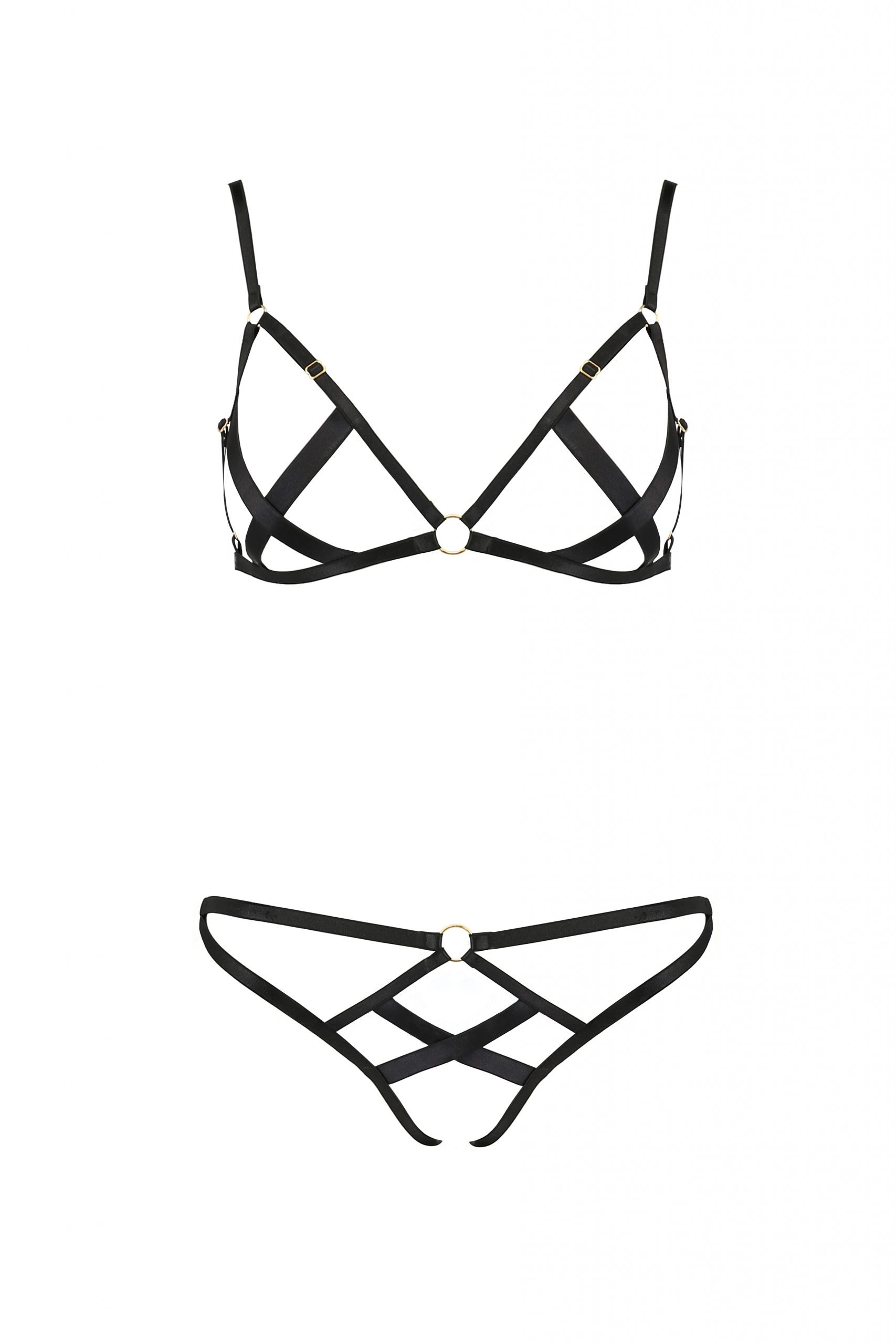 Комплект белья со стреп-лентами NICKY SET black S/M - Passion