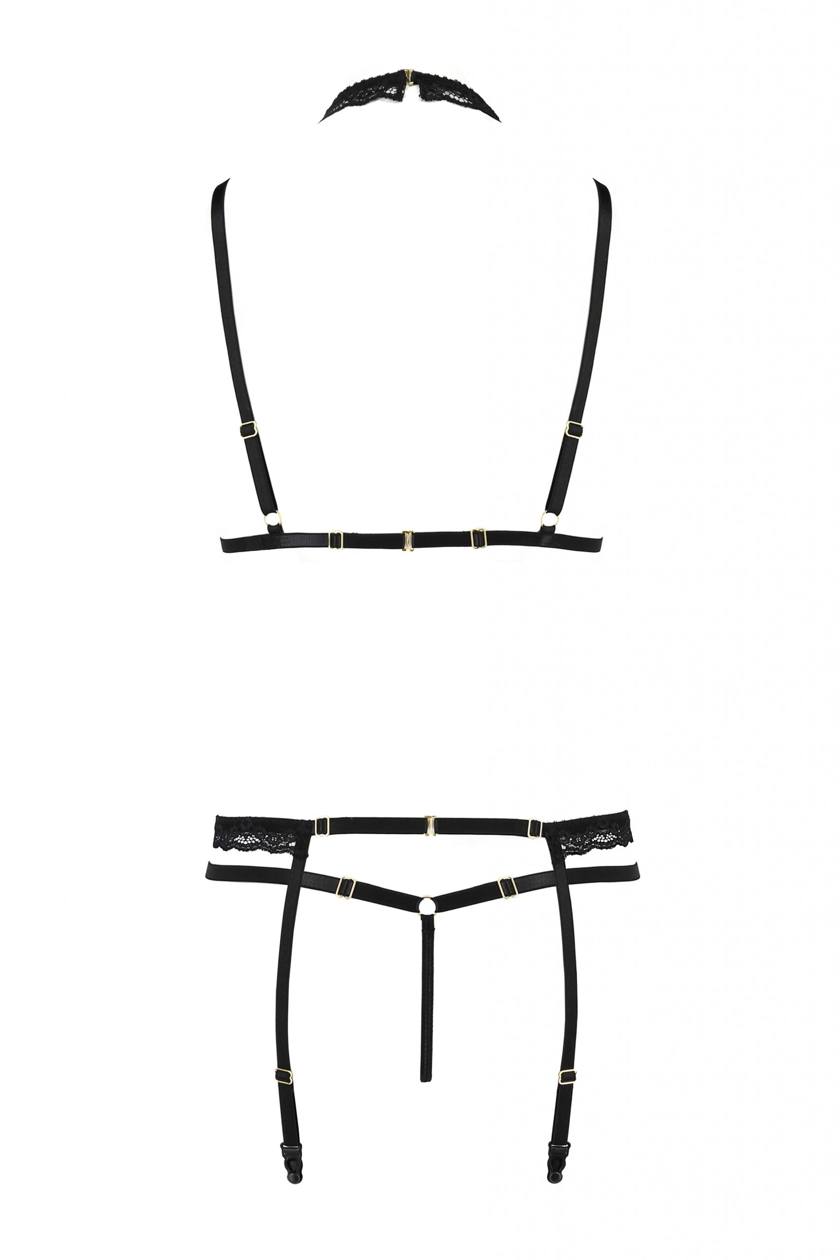 Комплект белья с чокером и открытым доступом SHELLY SET black S/M - Passion