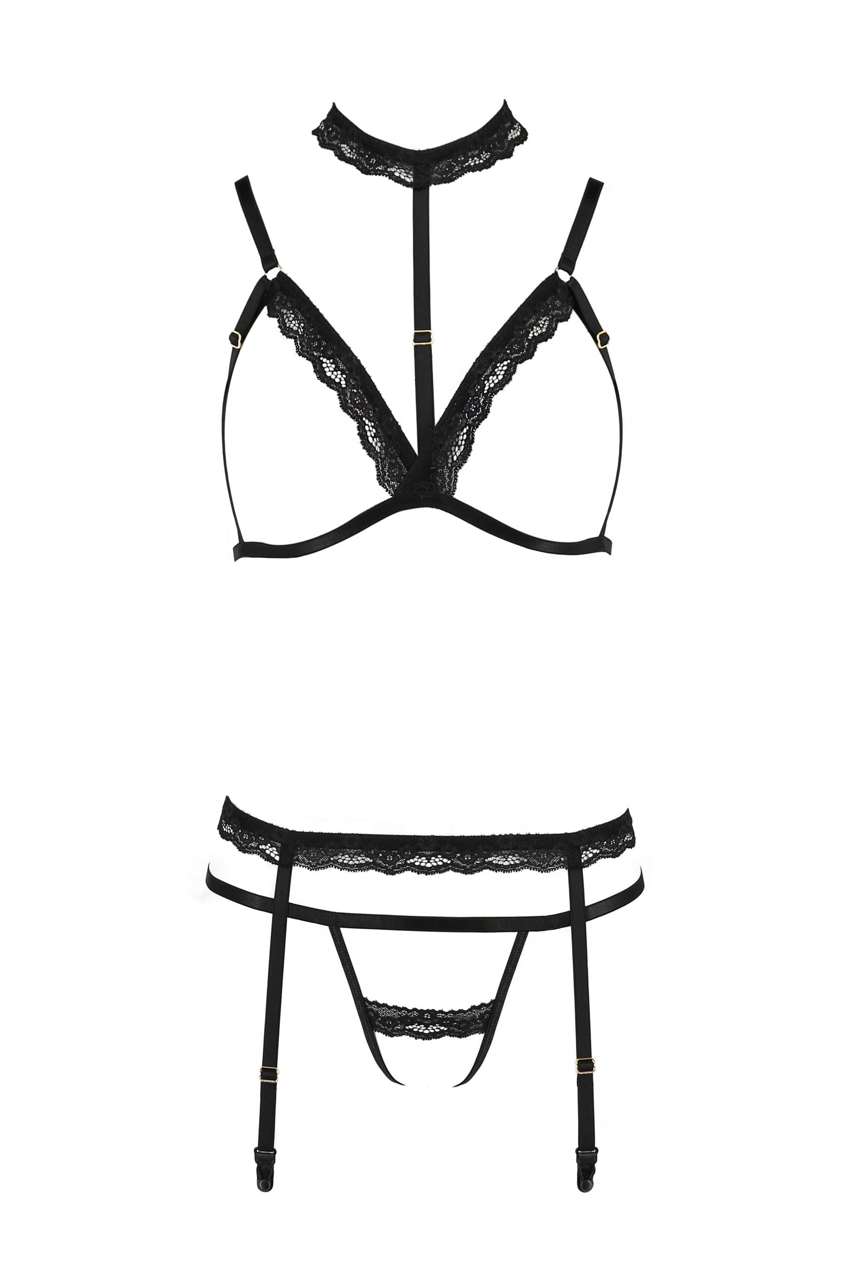 Комплект белья с чокером и открытым доступом SHELLY SET black S/M - Passion
