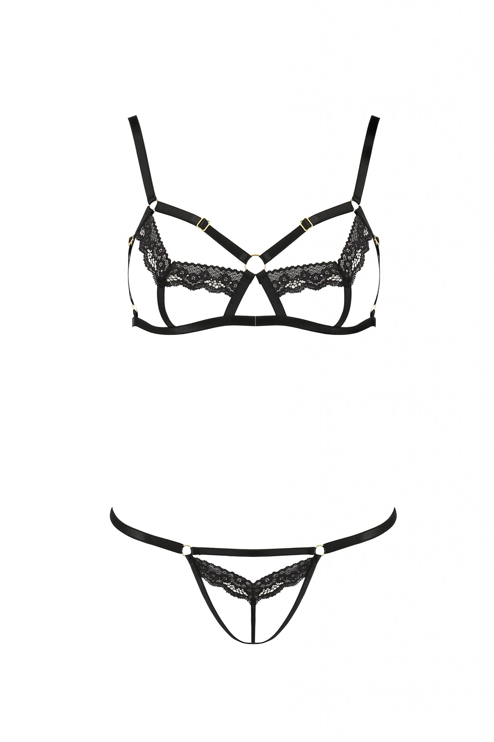 Комплект із відкритим бюстом SOLON SET black S/M - Passion