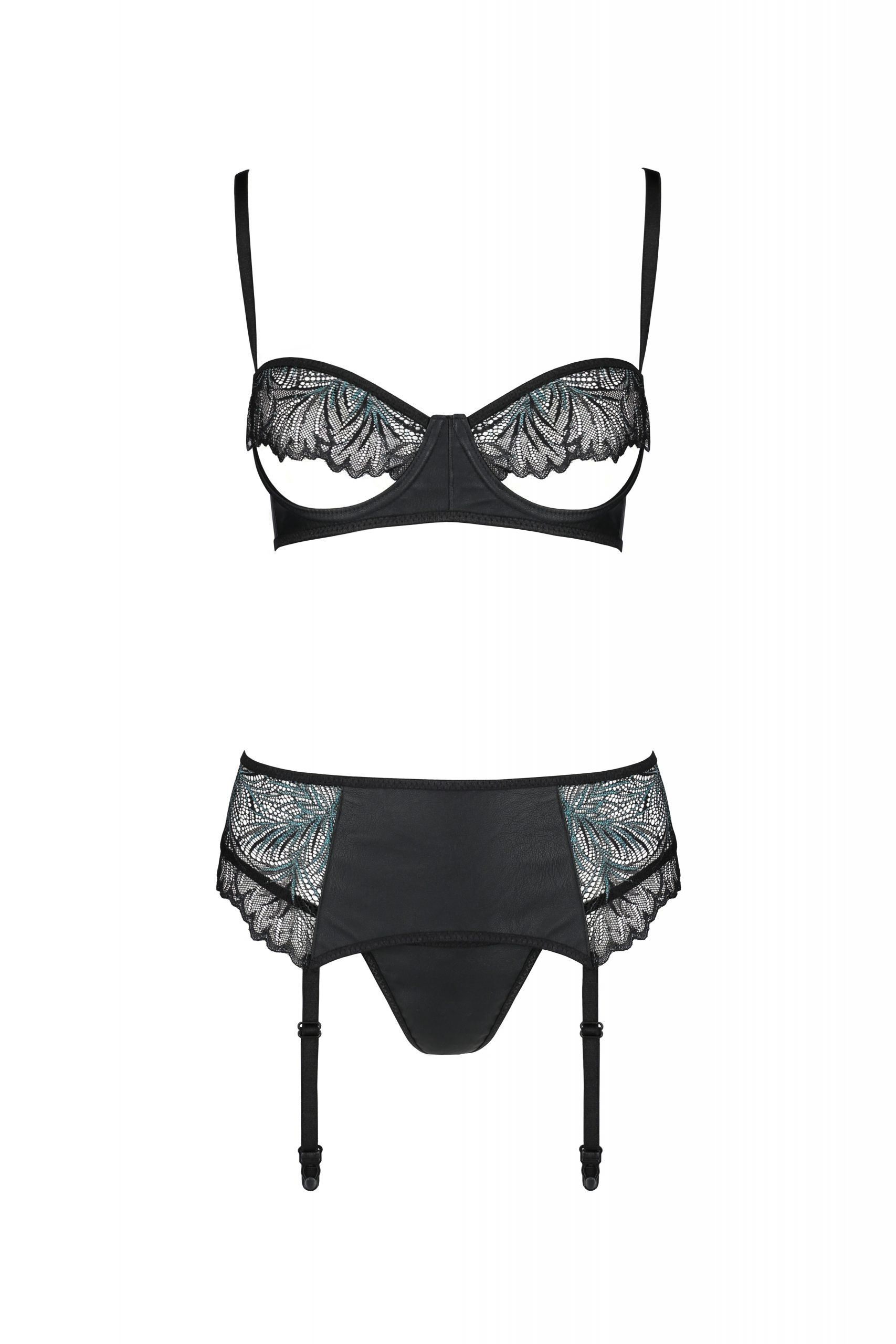 Комплект с ажурными вставками, черный ASTRIDA SET - Passion, S/M