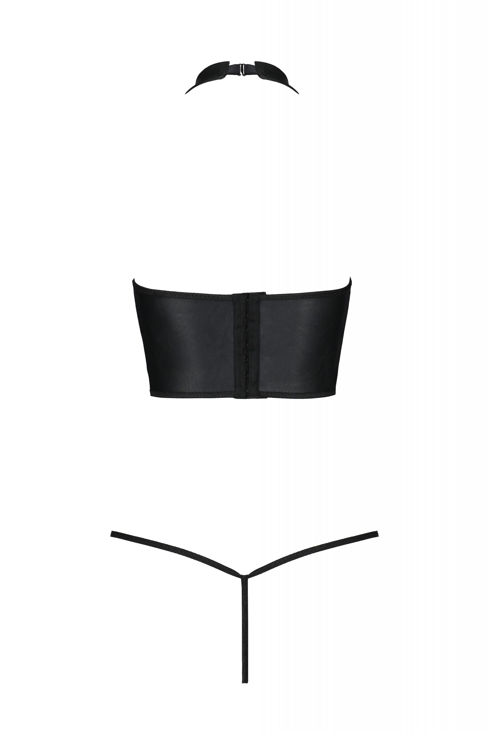 Комплект з еко-шкіри з відкритими грудьми S/M black GENEVIA SET WITH OPEN BRA- Passion