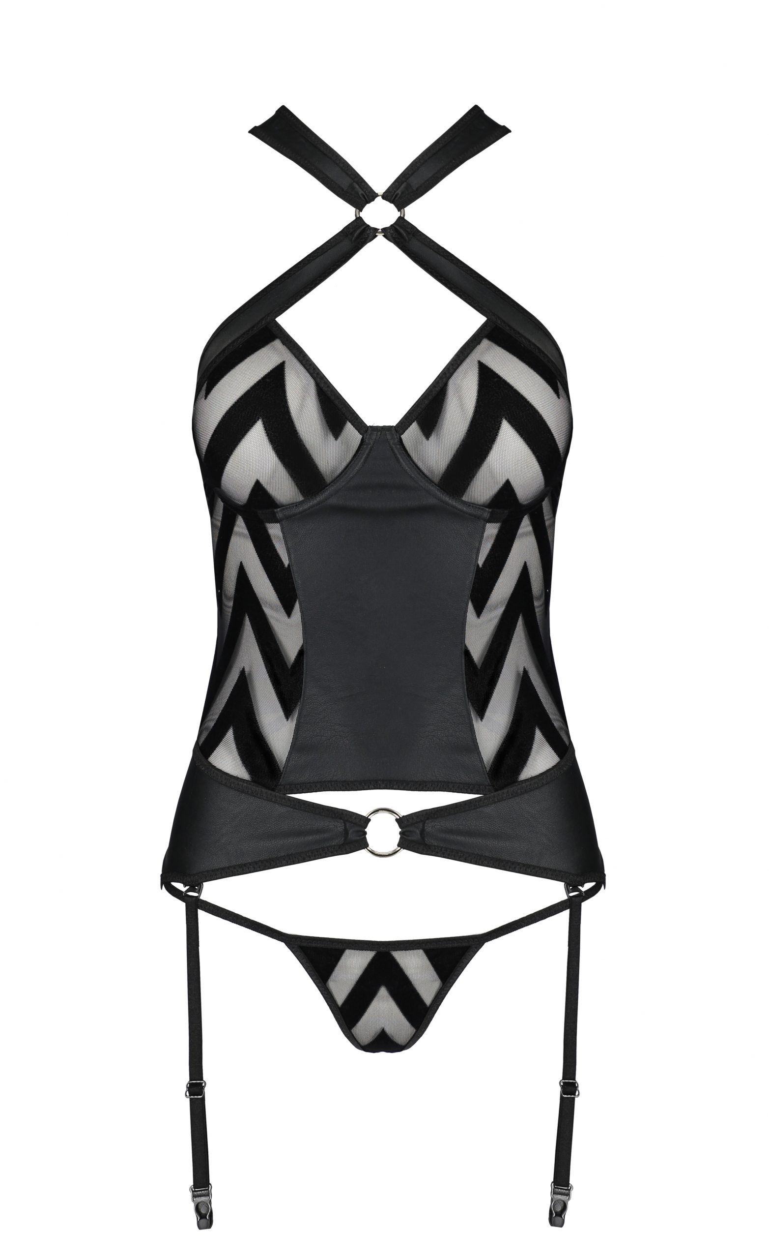 Корсет с геометрическим орнаментом и стринги HIMA CORSET black S/M - Passion
