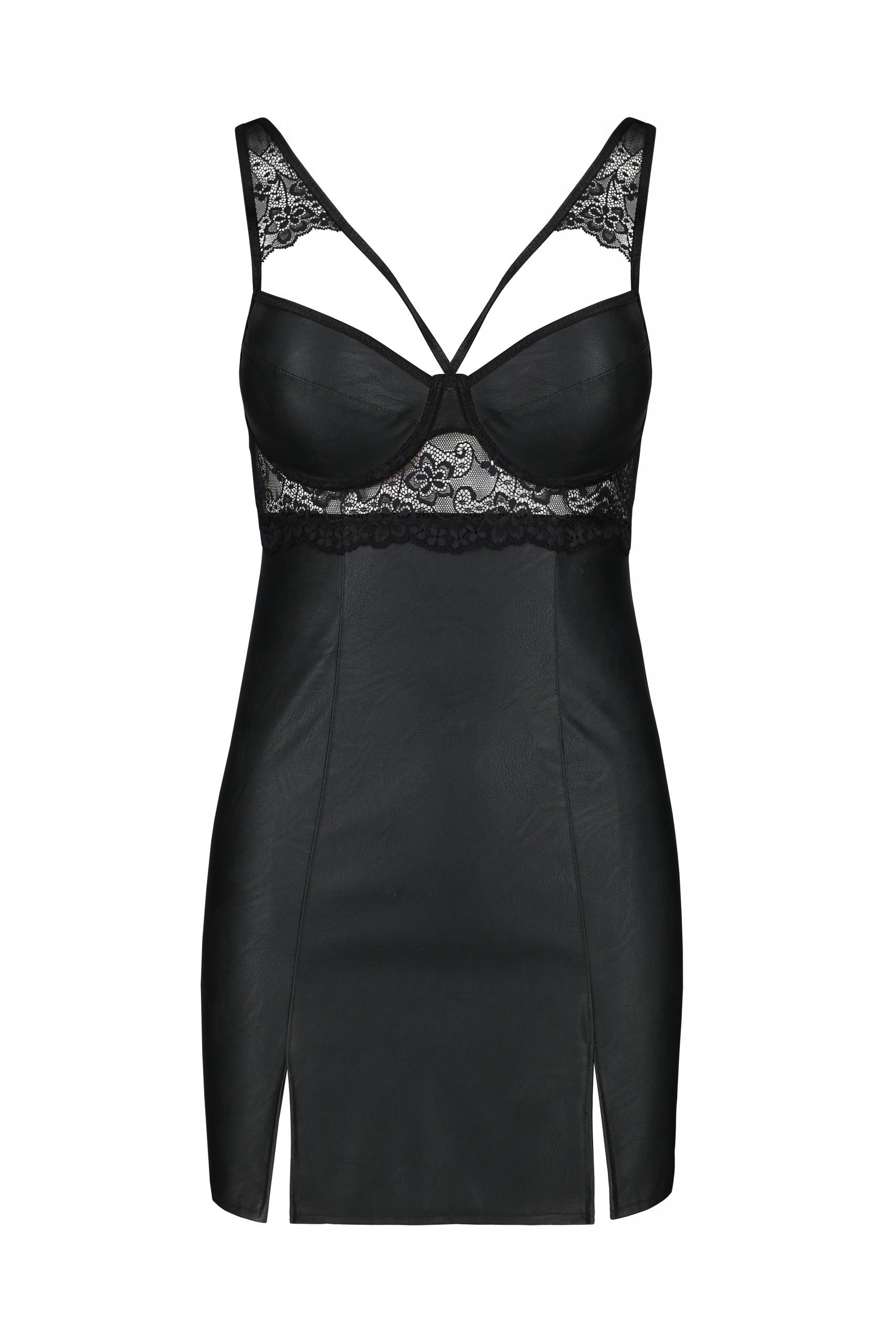 Пеньюар із екошкіри Passion LOONA CHEMISE чорний, S/M