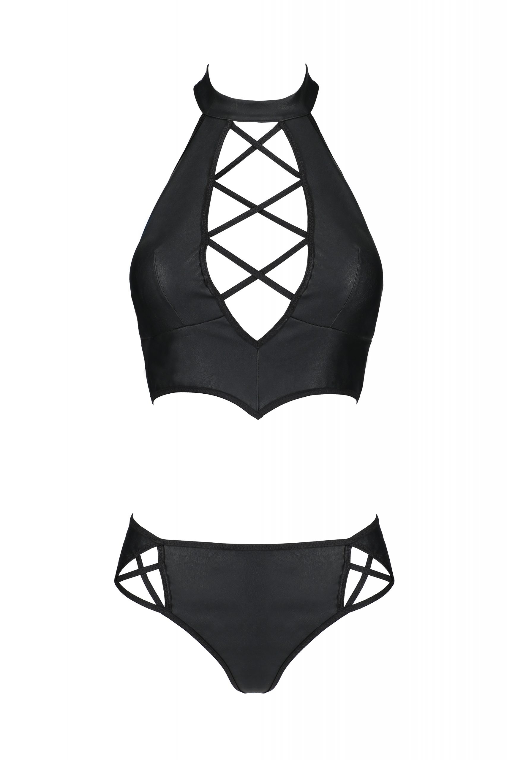 Комплект белья с вставками со стреп-ленты NANCY BIKINI black S/M - Passion