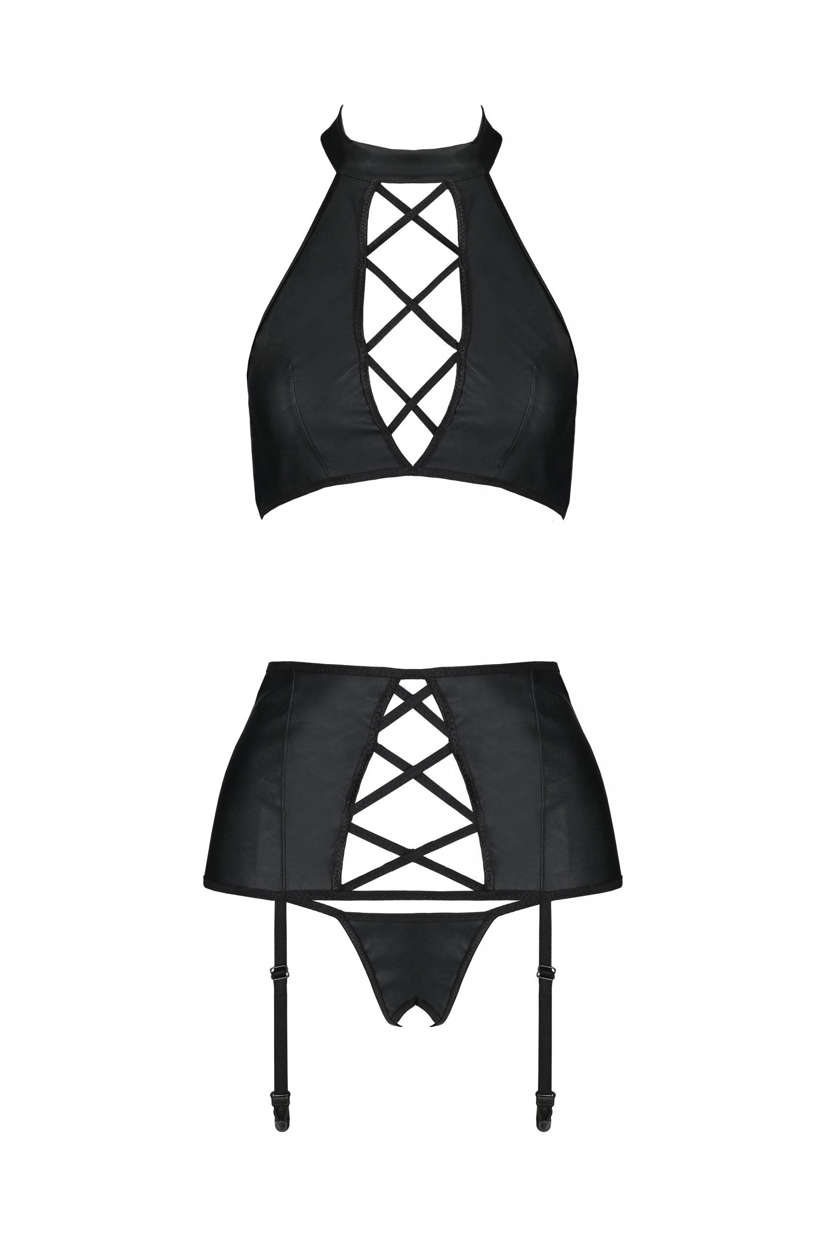 Комплект білизни з поясом для панчох Passion NANCY SET чорний, S/M
