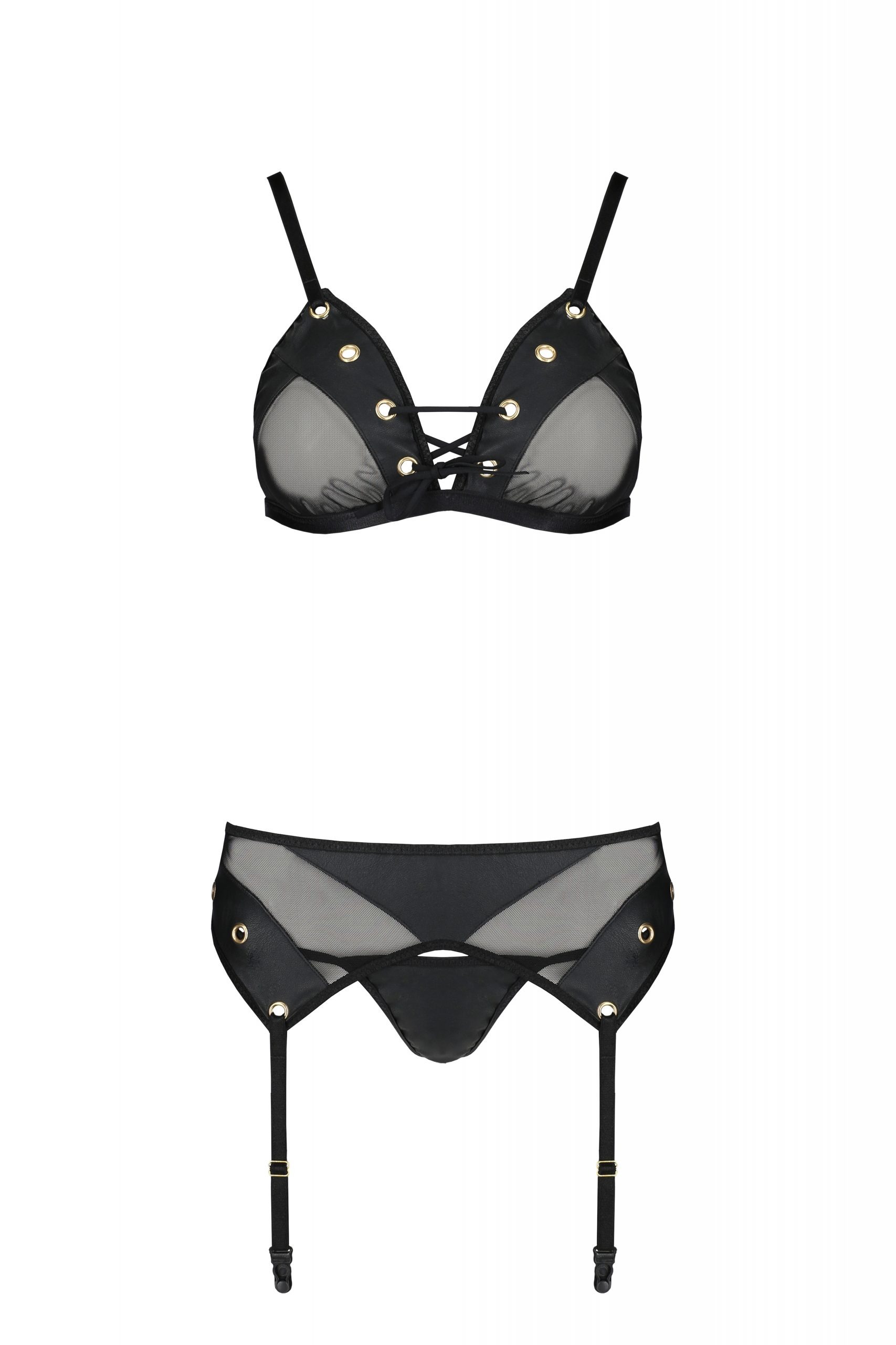 Комплект белья со шнуровкой по лифу и поясом для чулок NESSY SET black S/M - Passion