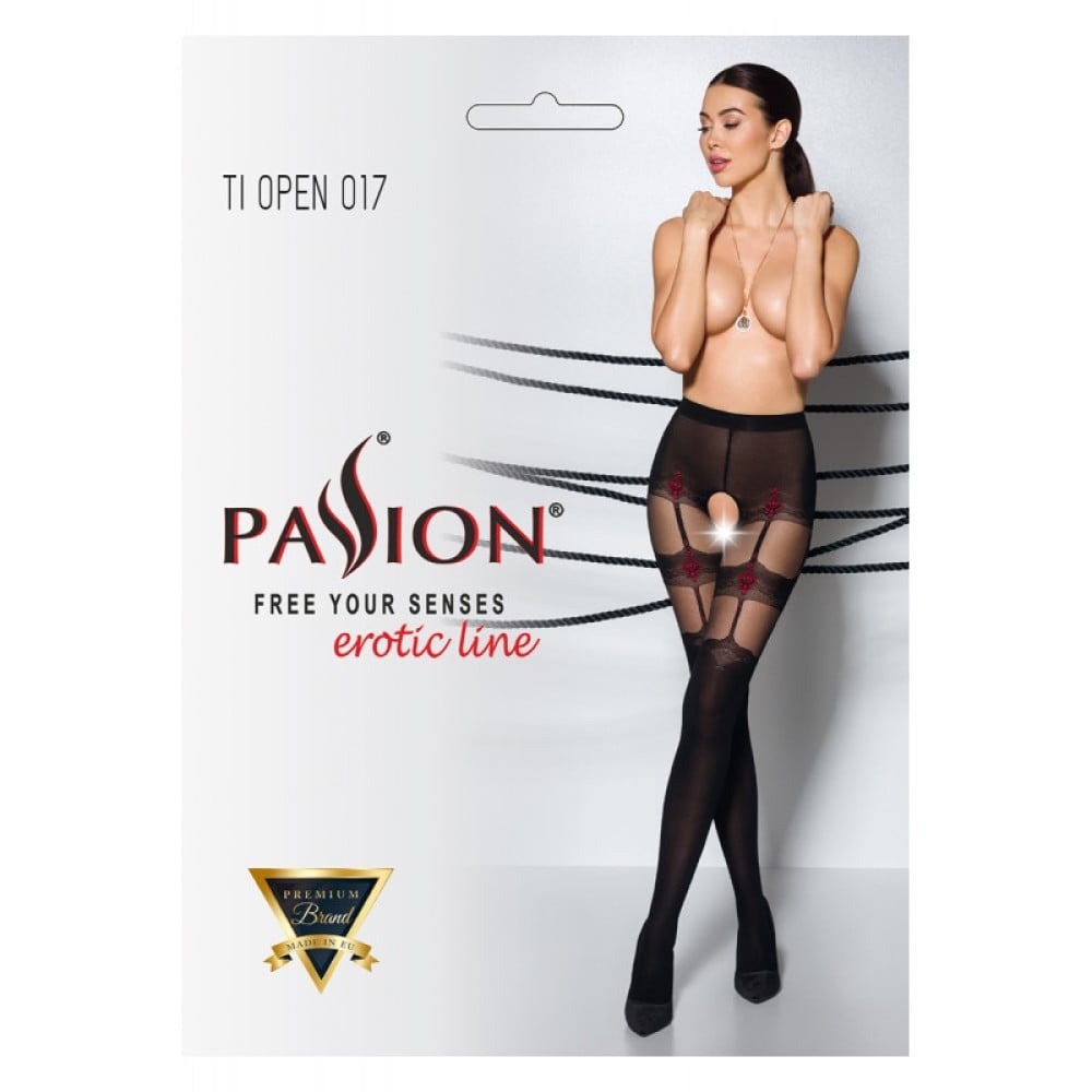 Колготки з імітацією панчох та візерунком Passion TIOPEN 017 (20/40 den), чорні 1/2
