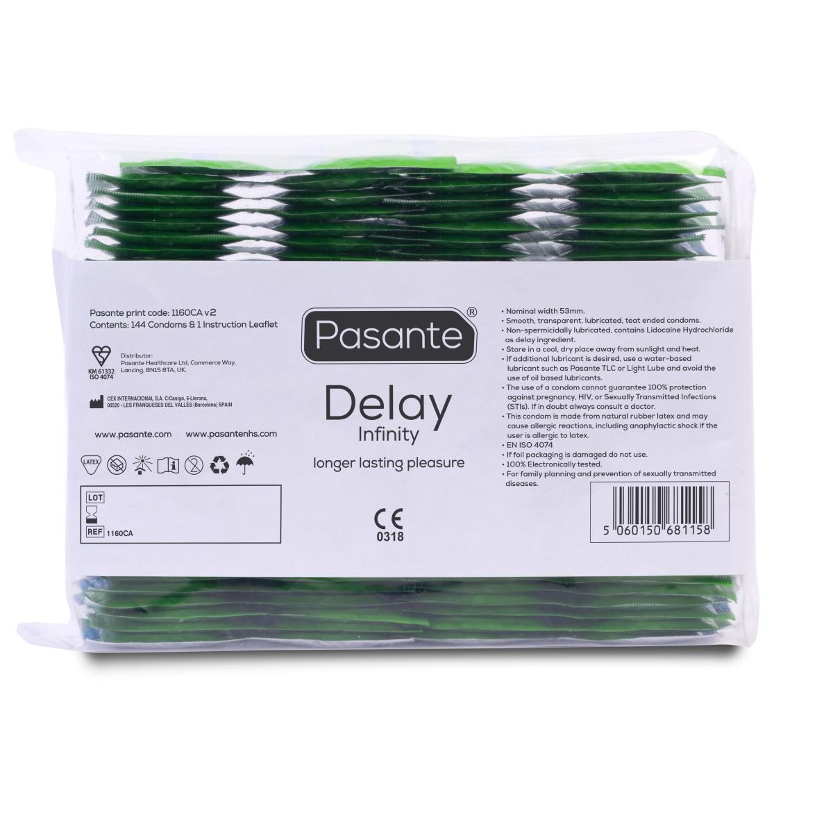Презервативи з пролонгацією Pasante Delay Infinity латексні (ціна за упаковку, 144 шт.)