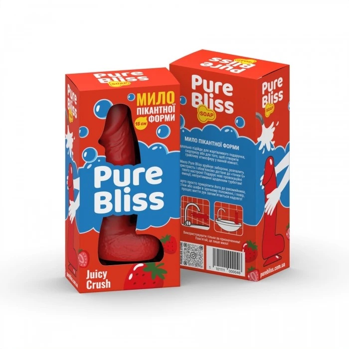 Мило у формі пеніса Pure Bliss Juicy Crush з ароматом ягід, червоне, 15 см
