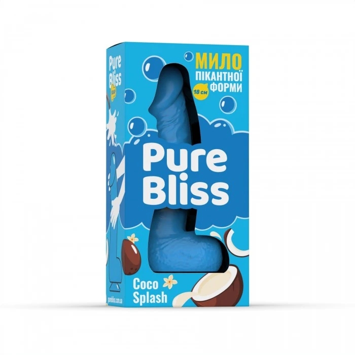 Мило у формі пеніса Pure Bliss Coco Splash з ароматом кокоса, блакитне, 18 см