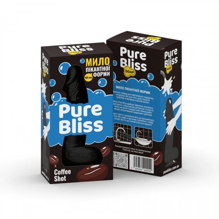 Мило у формі пеніса Pure Bliss Coffee Shot з ароматом кави, чорне, 18 см
