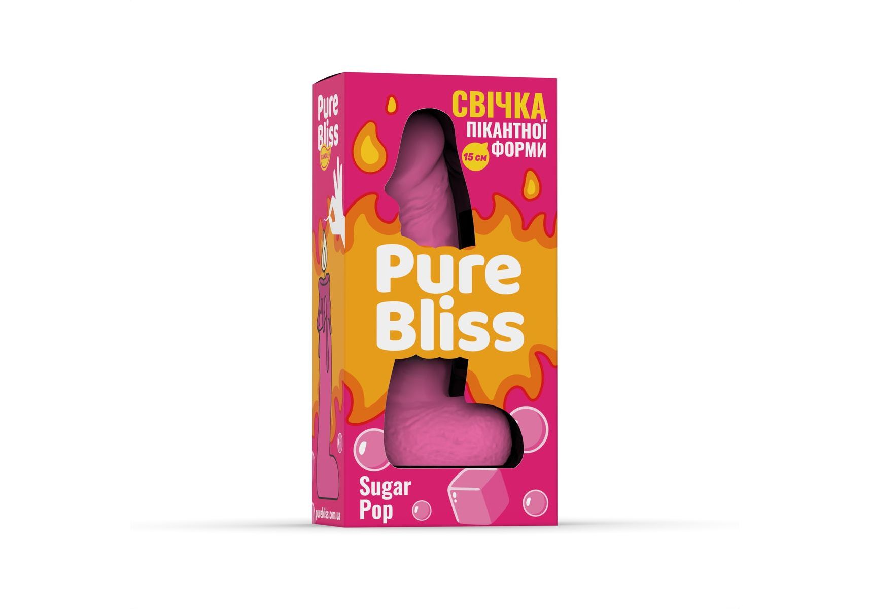 Свічка у формі фалоса Pure Bliss Pink Sugar Pop з ароматом жувальної гумки, 15 см