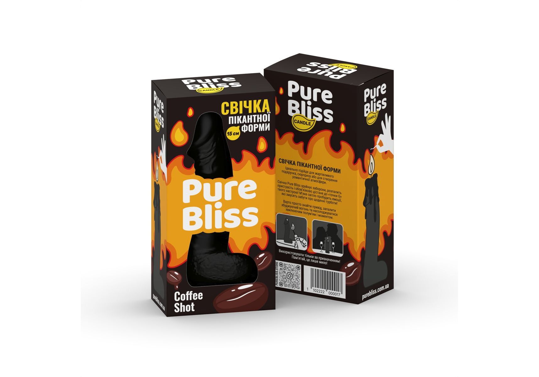 Свічка у формі фалоса Pure Bliss Black Coffee Shot з ароматом кави, 15 см